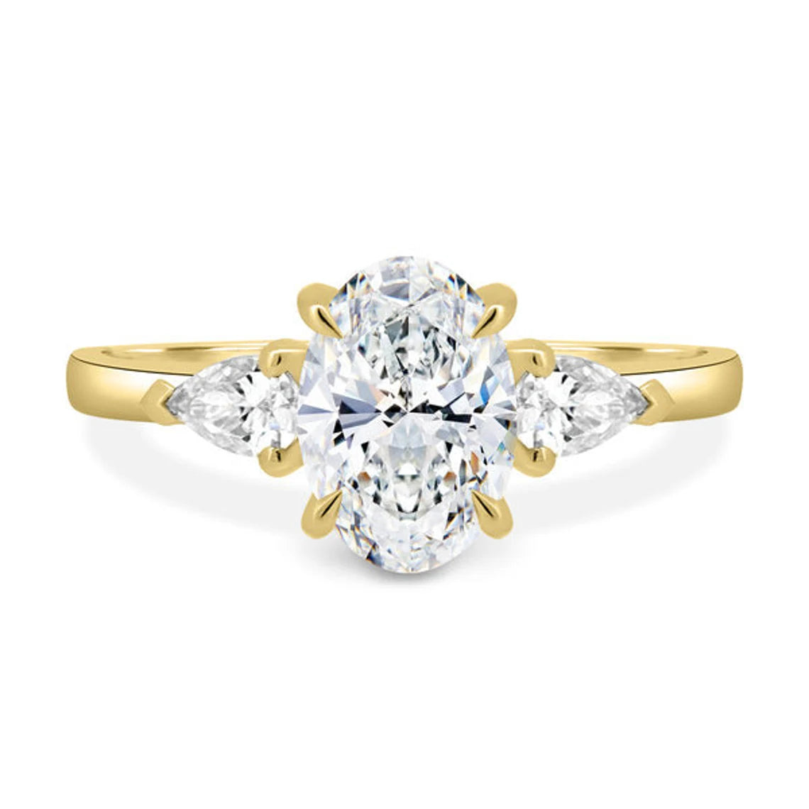 Oval 2.00tcw Lab Diamond Three Stone Ring with Pear Sides | IGI Certified | D-E-F VVS–VS