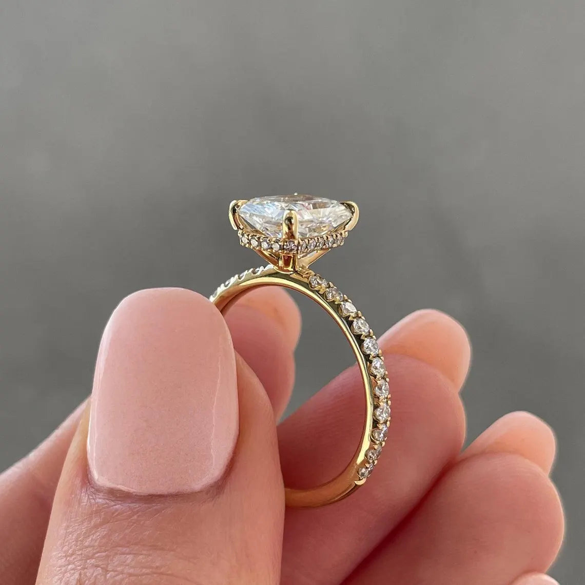 Radiant Cut 3.30tcw Lab Diamond Ring | IGI Certified | Hidden Halo & Yellow Gold Pave Band