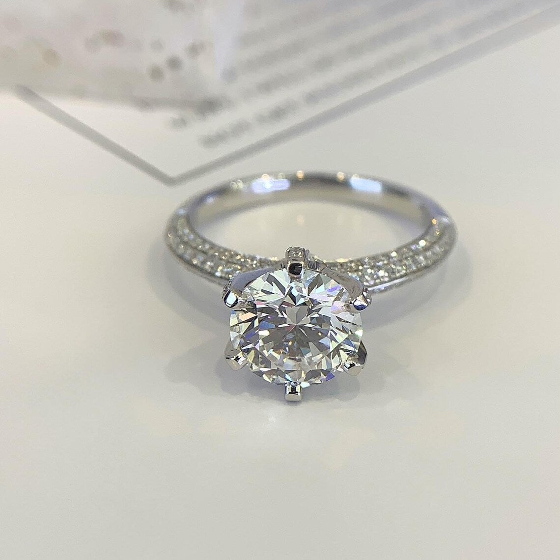 Round 2.70tcw Lab Grown Diamond 6 Prong Solitaire Pave Engagement Ring, DEF Color, VVS-VS Clarity - IGI Certified