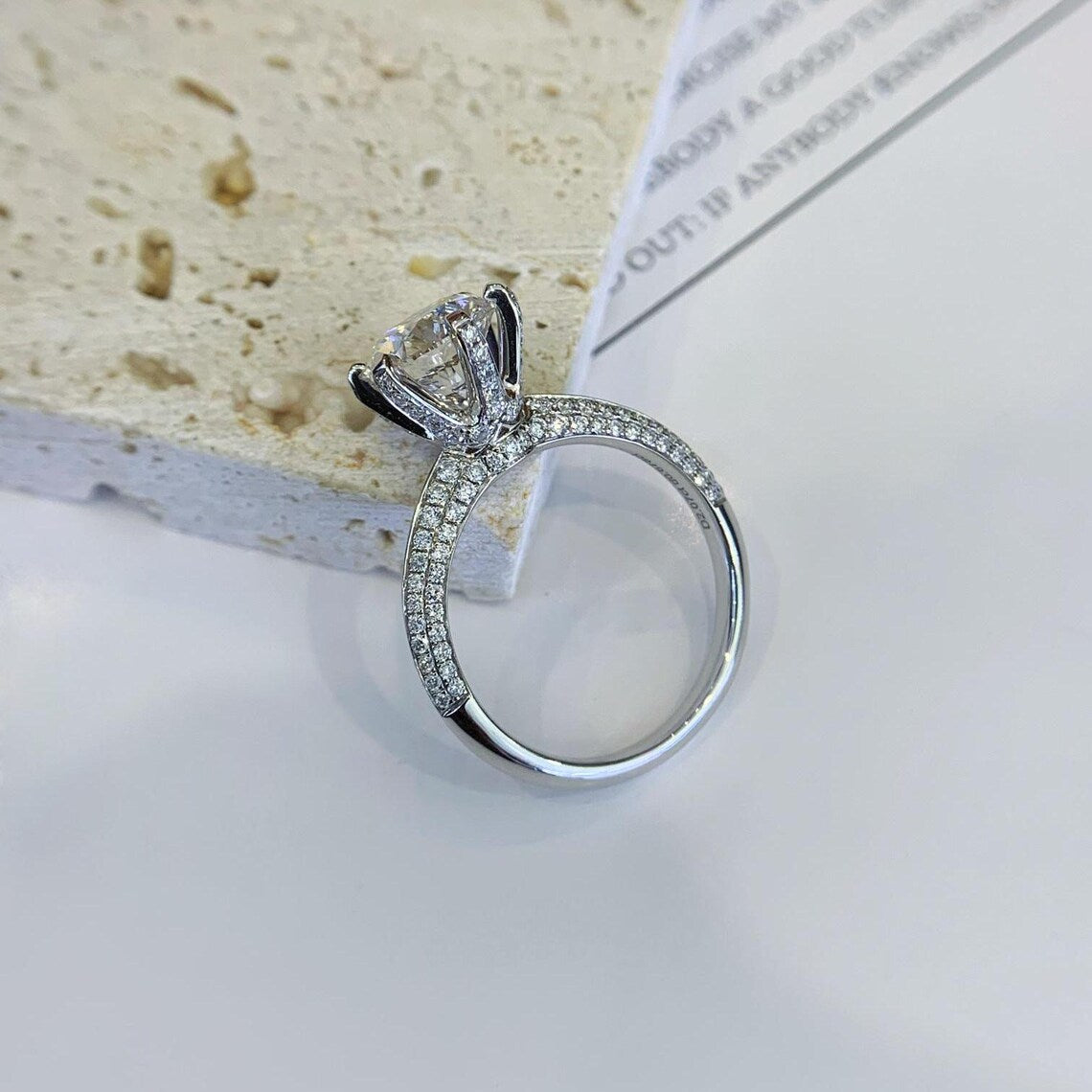 Round 2.70tcw Lab Grown Diamond 6 Prong Solitaire Pave Engagement Ring, DEF Color, VVS-VS Clarity - IGI Certified