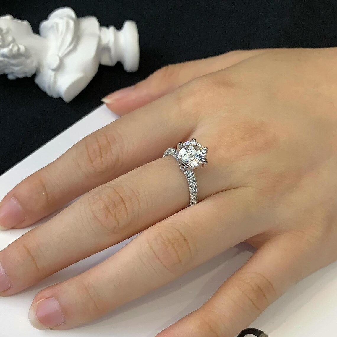 Round 2.70tcw Lab Grown Diamond 6 Prong Solitaire Pave Engagement Ring, DEF Color, VVS-VS Clarity - IGI Certified