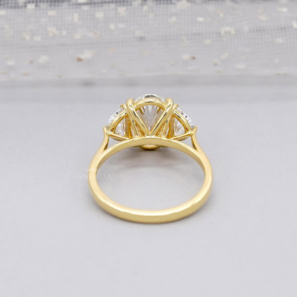 Oval Cut Ring with Half Moon Side stone gold ring