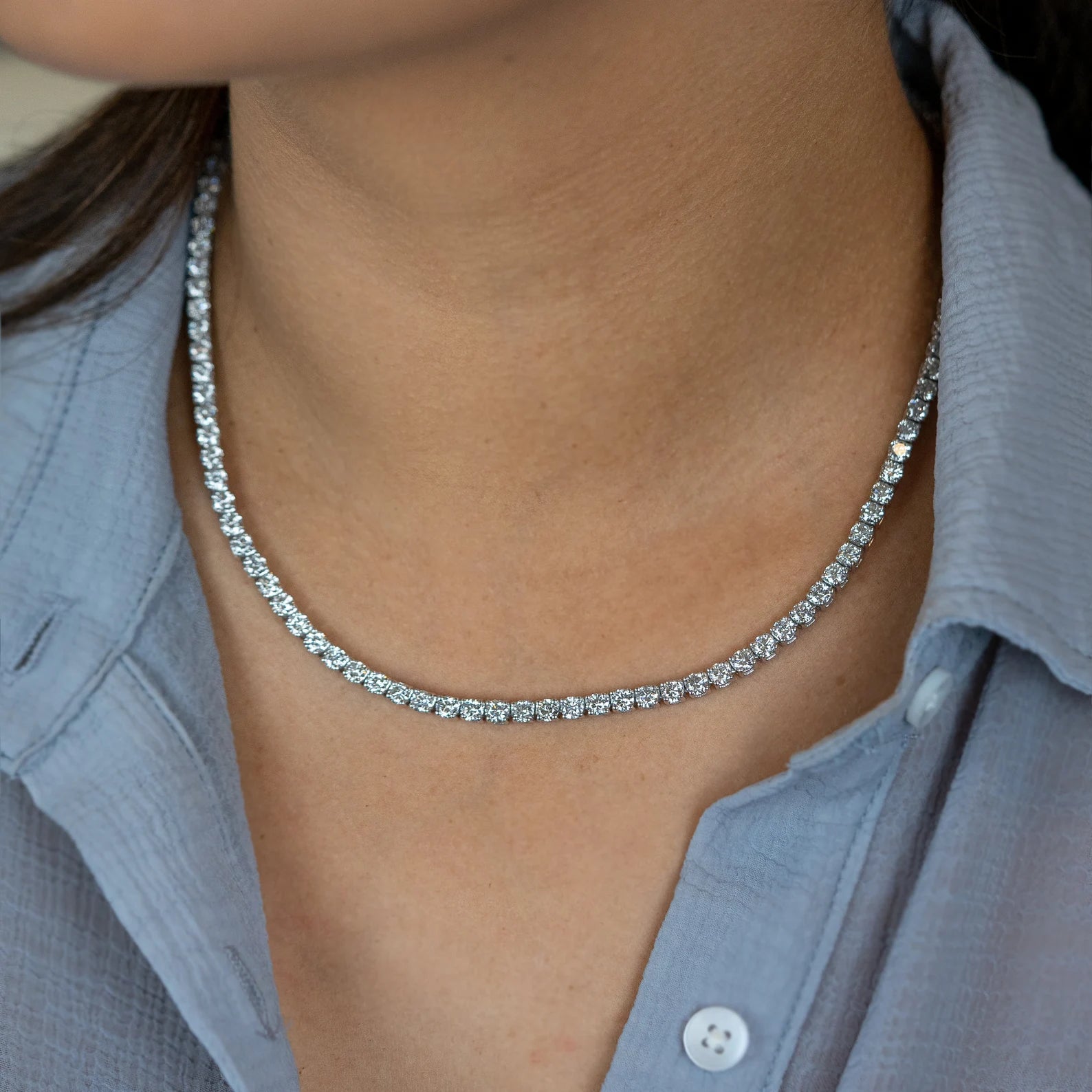 15.5 Carat Lab Grown Diamond Tennis Necklaces For Women
