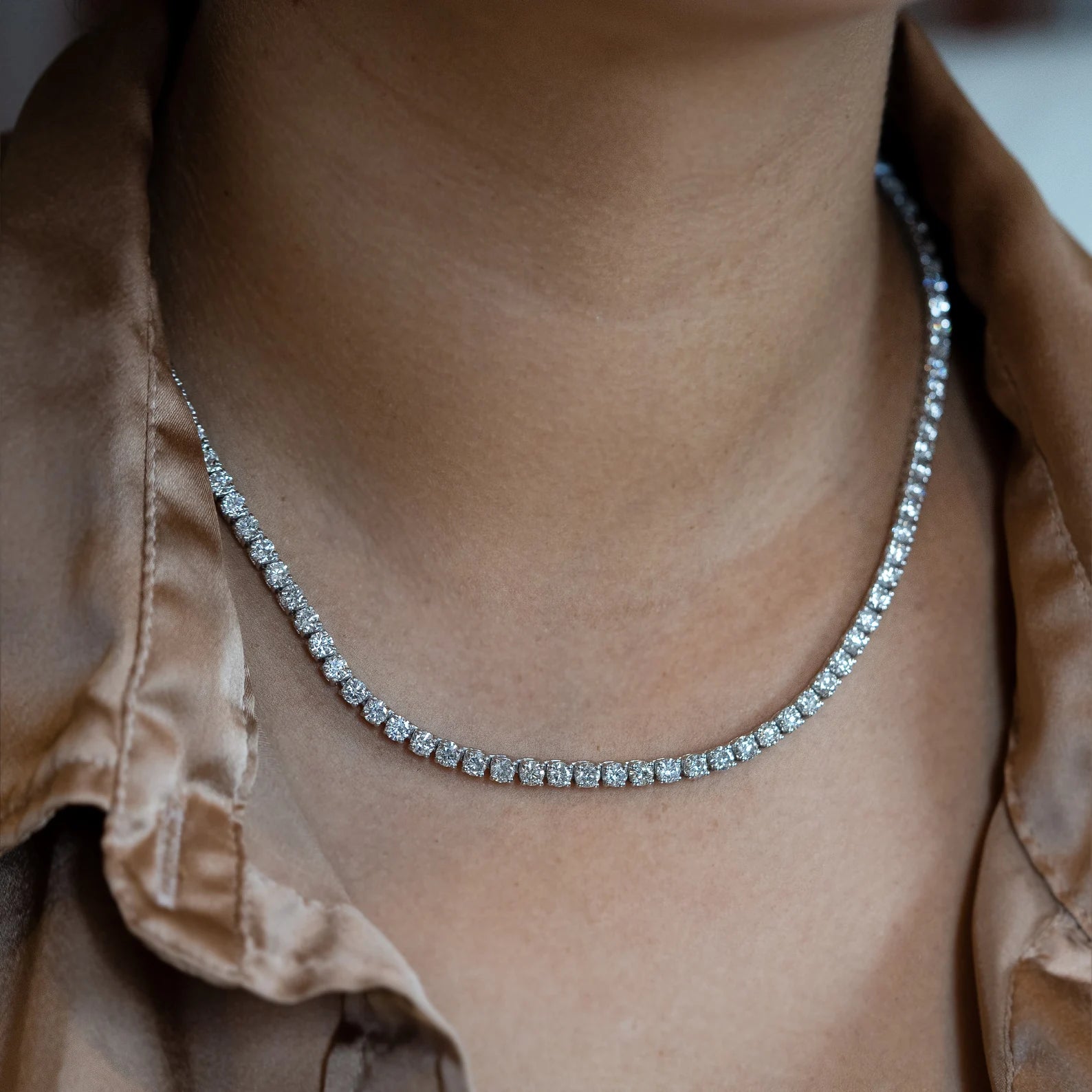 15.5 Carat Lab Grown Diamond Tennis Necklaces For Women