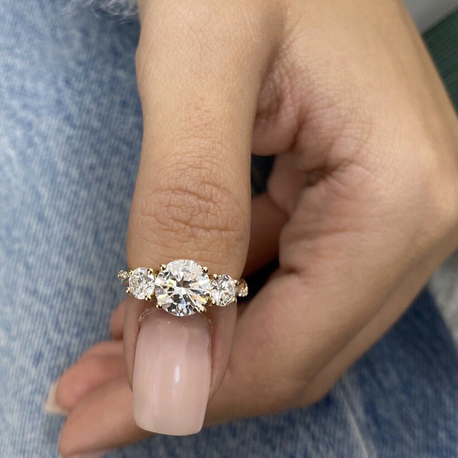 Round 2.70tcw Lab Grown Diamond Three Stone Engagement Ring, D-E-F Color, VVS-VS Clarity, IGI Certificate