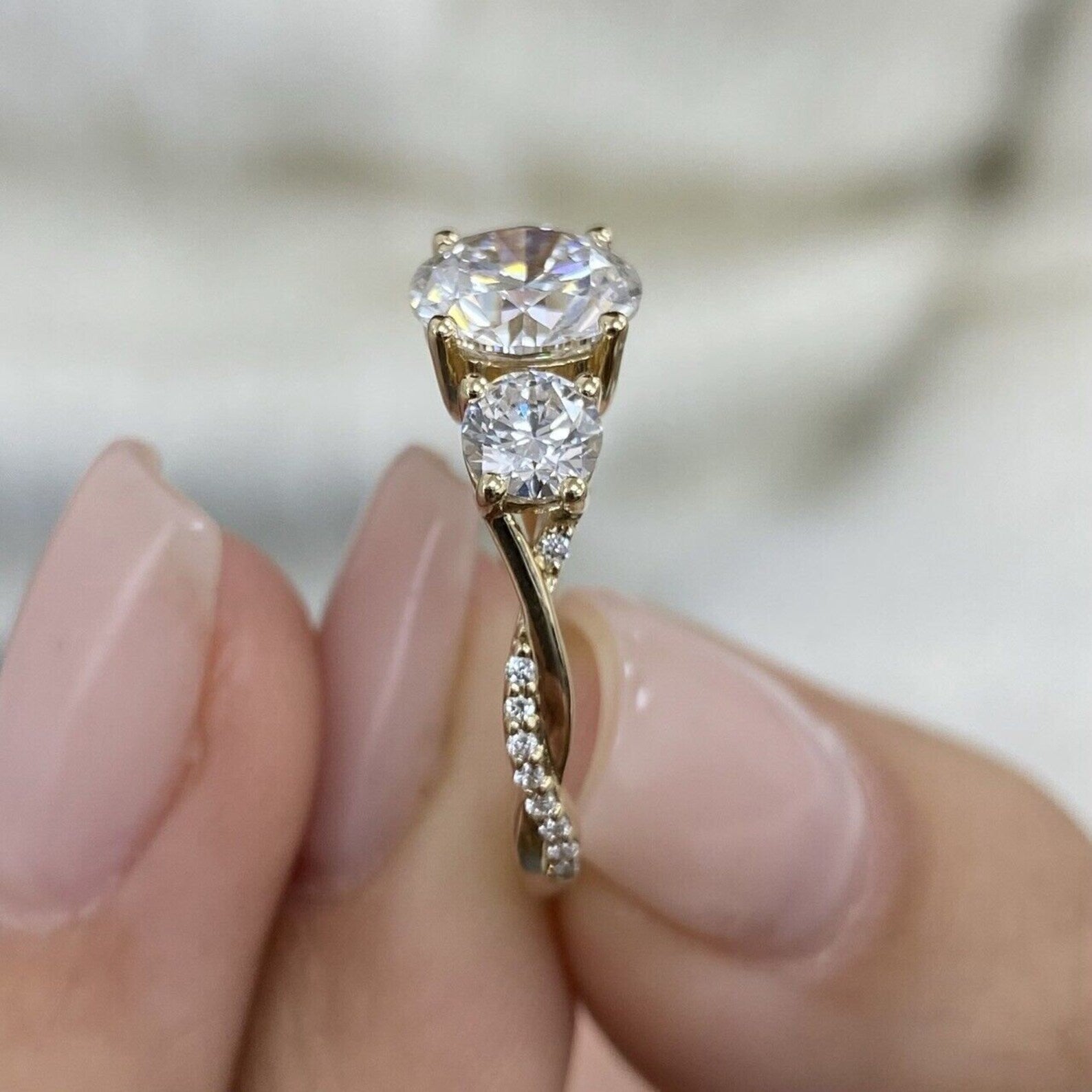 Round 2.70tcw Lab Grown Diamond Three Stone Engagement Ring, D-E-F Color, VVS-VS Clarity, IGI Certificate
