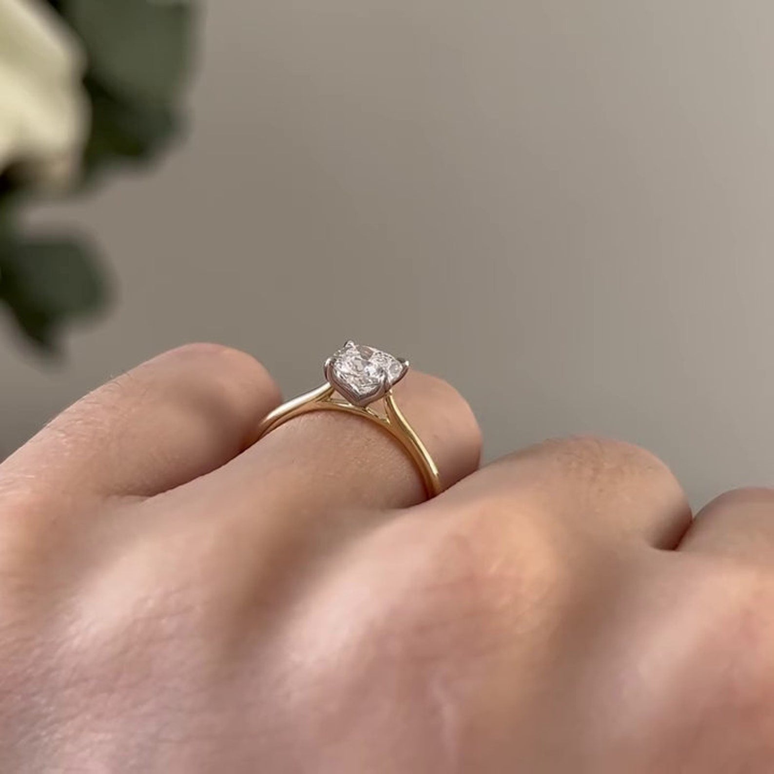 Cushion Cut Diamond Ring With Two Tone Gold| Cathedral Setting