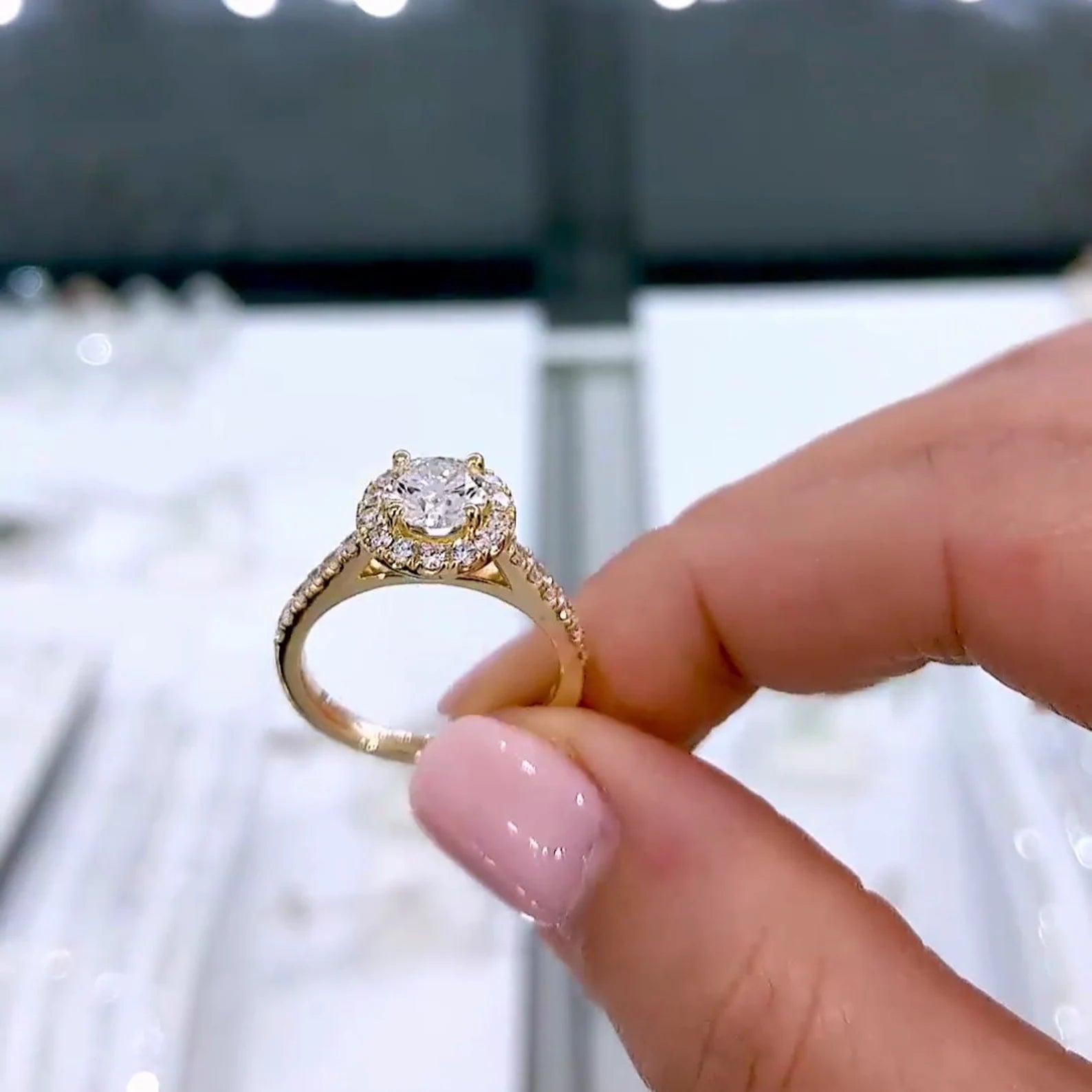Round 1.30tcw Lab Diamond Halo Cathedral Pave Ring | IGI Certified | D-E-F | VVS–VS