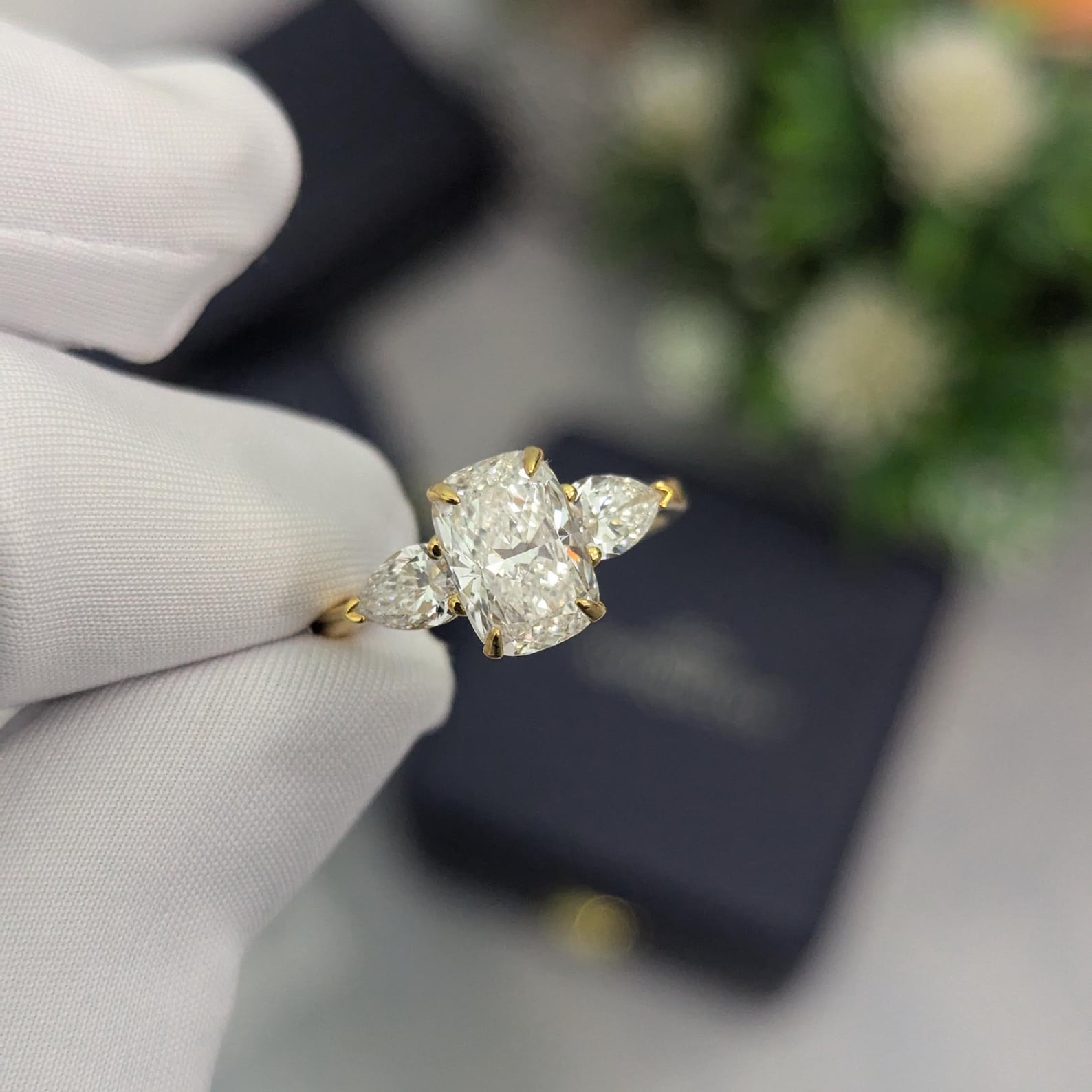 2.40tcw Cushion Lab Diamond Engagement Ring | Pear Accents | IGI Certified | Ethical Jewelry