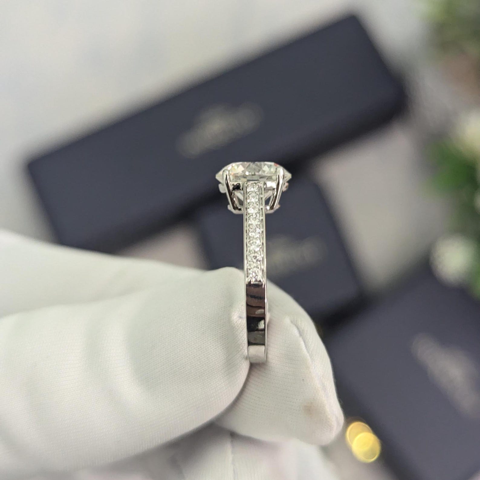 Round 3.20tcw Lab Diamond Pavé Channel Engagement Ring | IGI Certified | D-E-F VVS–VS