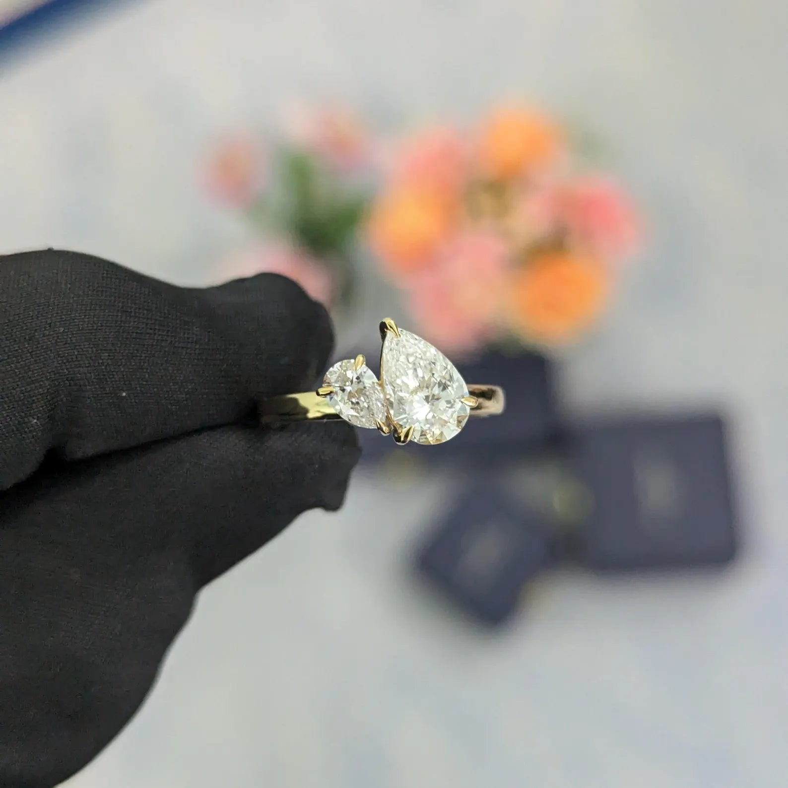 Double Pear 2.50tcw Lab Grown Diamond Toi et Moi Engagement Ring, D-E-F Color, VVS-VS Clarity - IGI Certificate