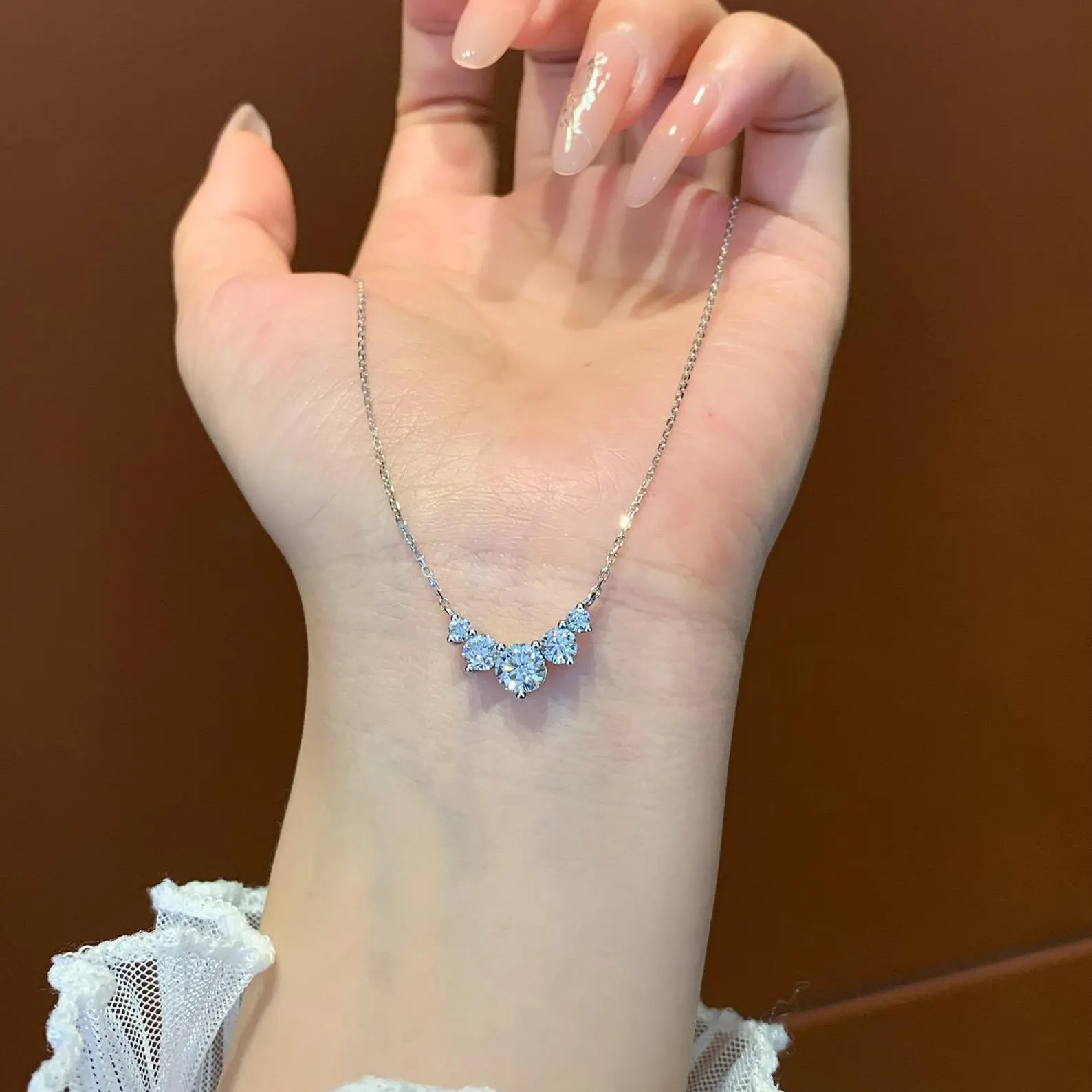 Round 0.85tcw Lab Diamond 5 Stone Pendant Necklace | IGI Certified | EF VS | Custom Gold