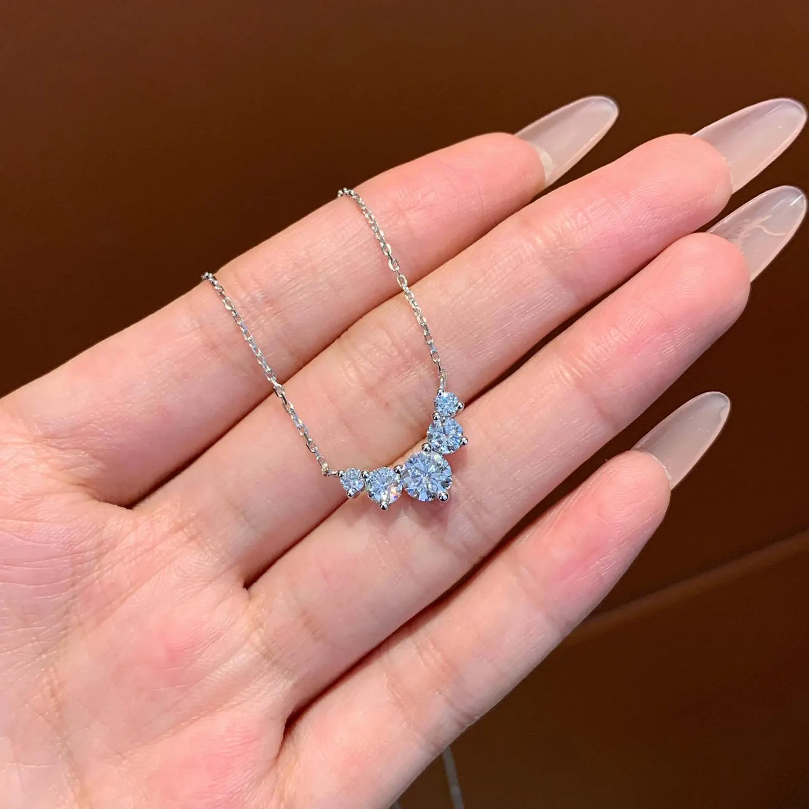 Round 0.85tcw Lab Diamond 5 Stone Pendant Necklace | IGI Certified | EF VS | Custom Gold