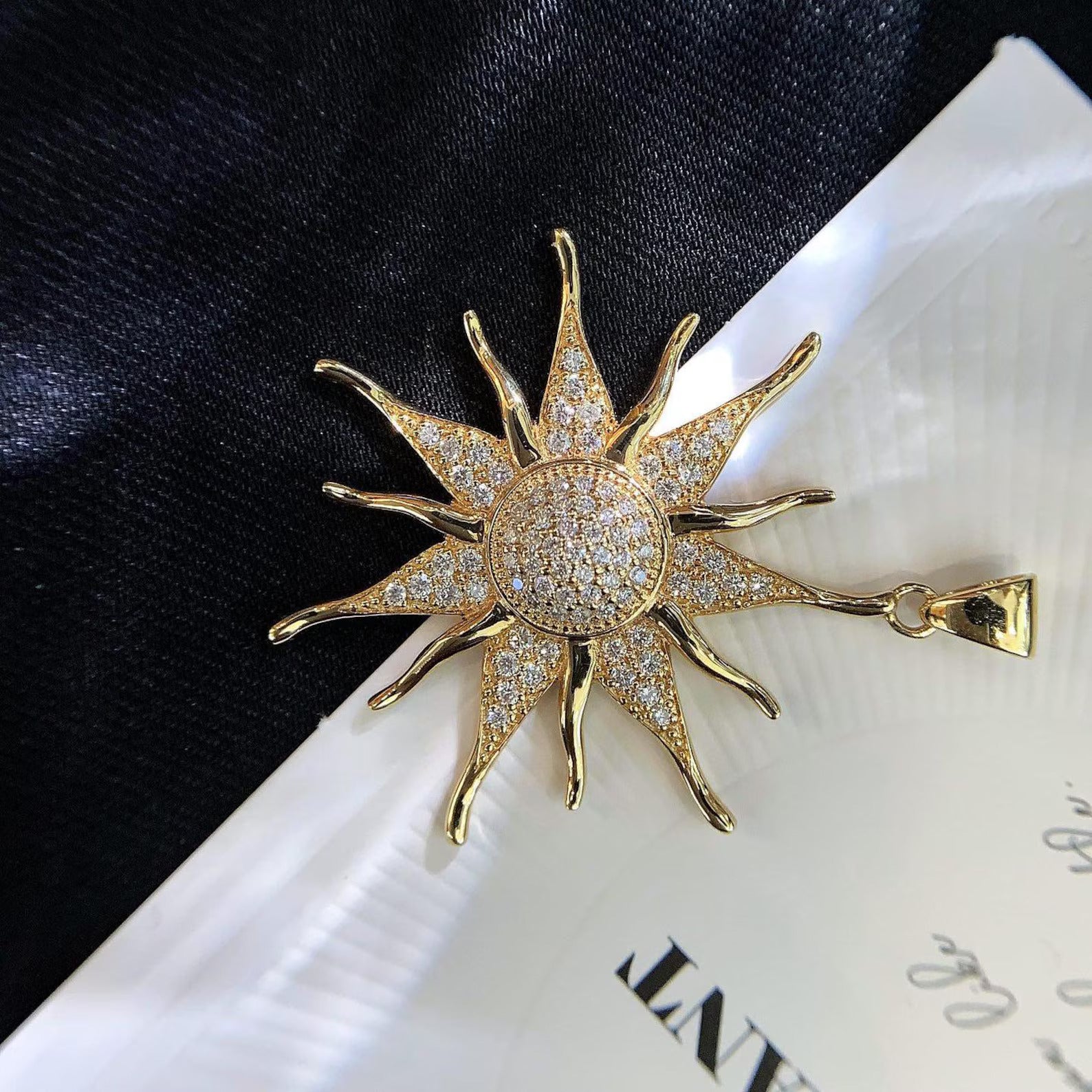 Round 1.00tcw Lab Diamond Sun Style Pendant Necklace | Yellow Gold | IGI Certified