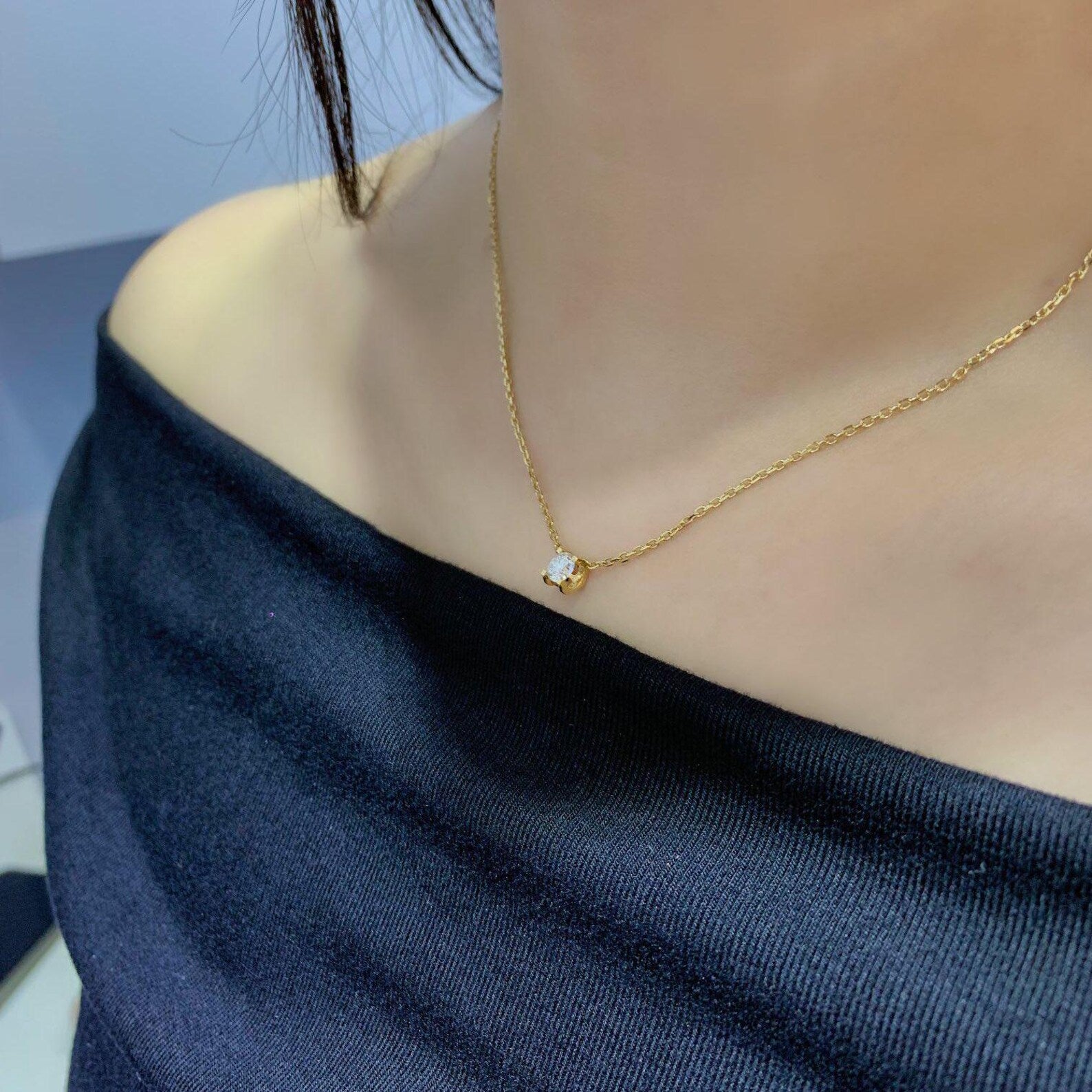 Round 0.40ct Lab Diamond C De Cartier Necklace | IGI Certified | EF VS | Custom Gold