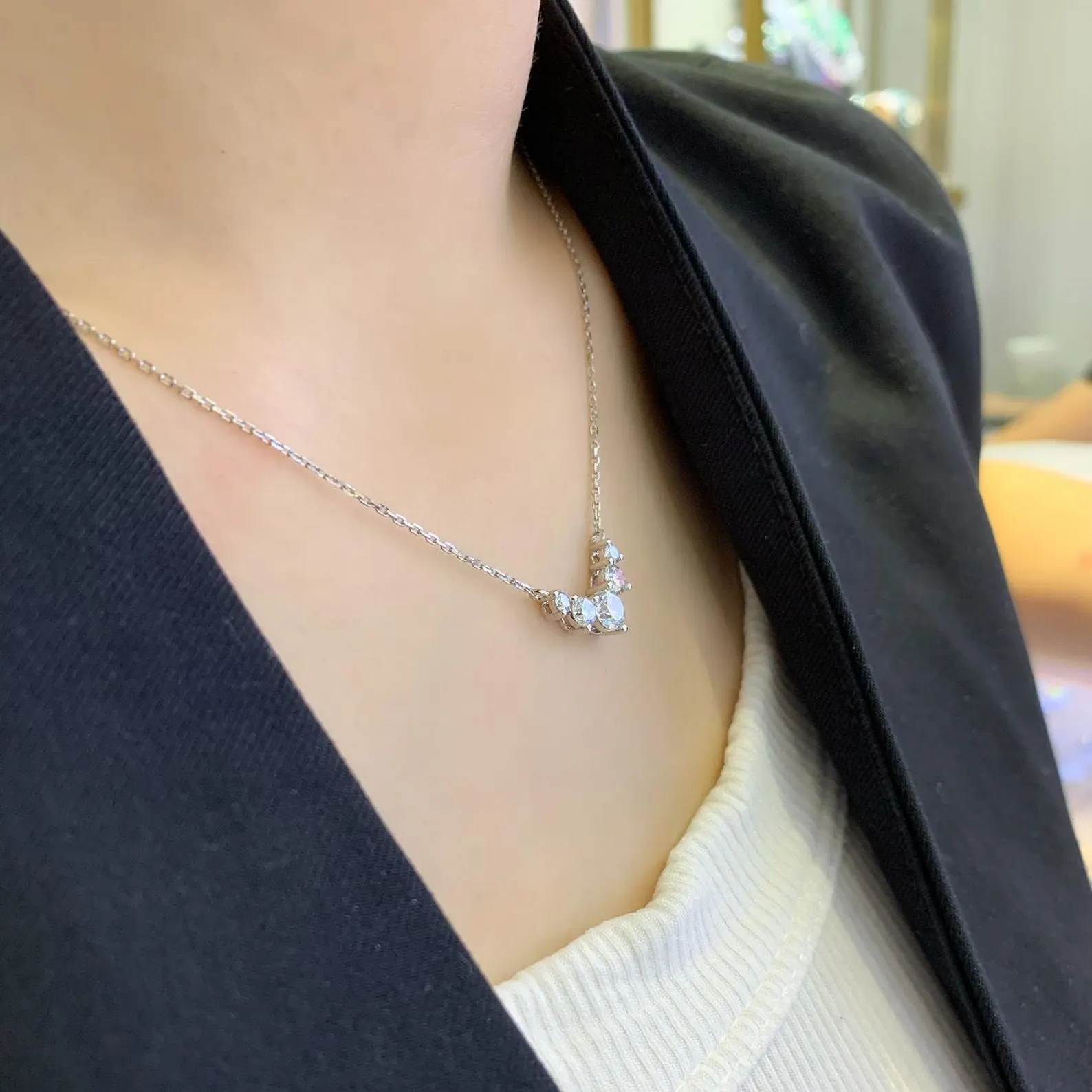 Round 0.85tcw Lab Diamond 5 Stone Pendant Necklace | IGI Certified | EF VS | Custom Gold