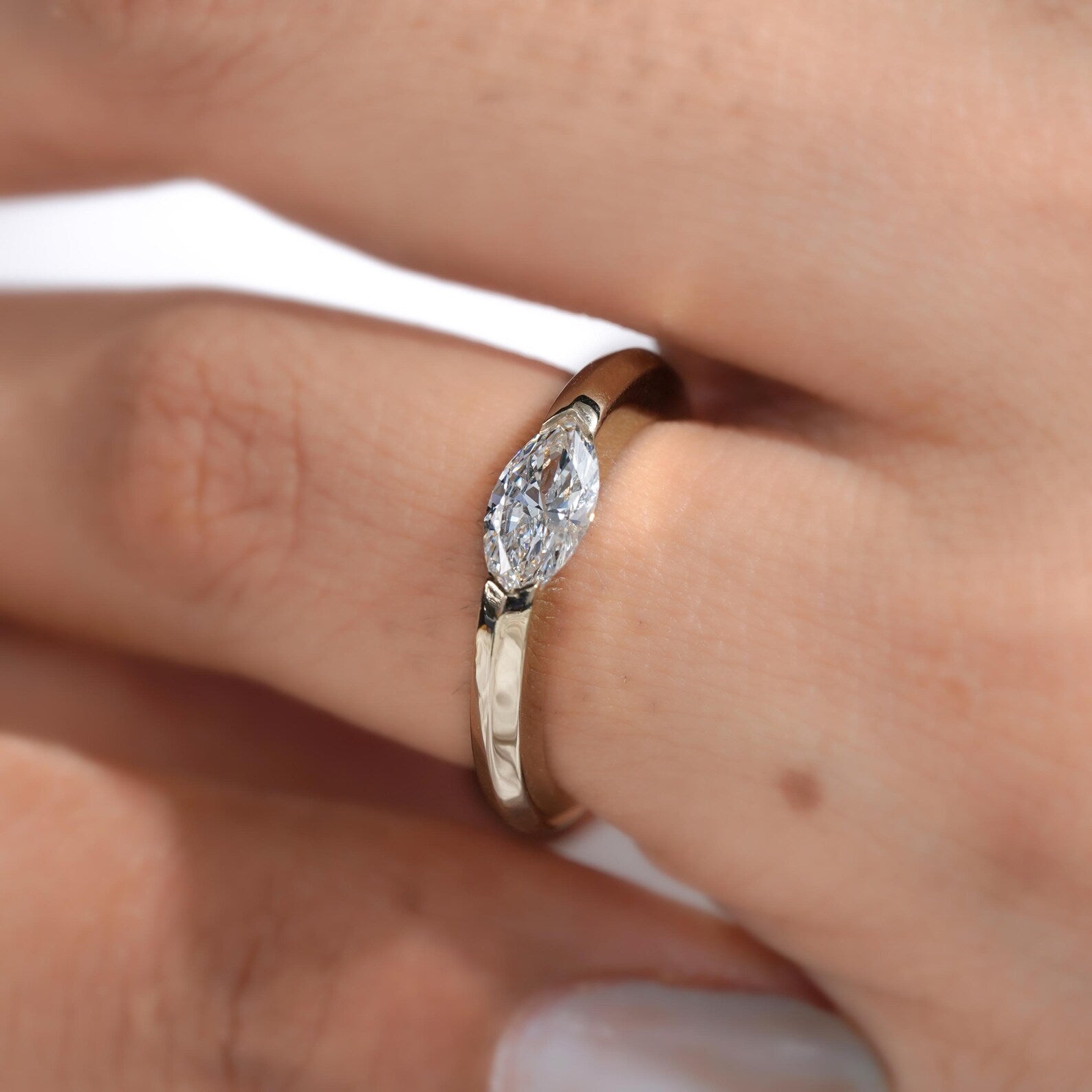 Marquise 0.60ct Lab Grown Diamond East-West Solitaire Engagement Ring | D-E-F Color, VVS-VS Clarity | IGI Certified | Yellow Gold Ring