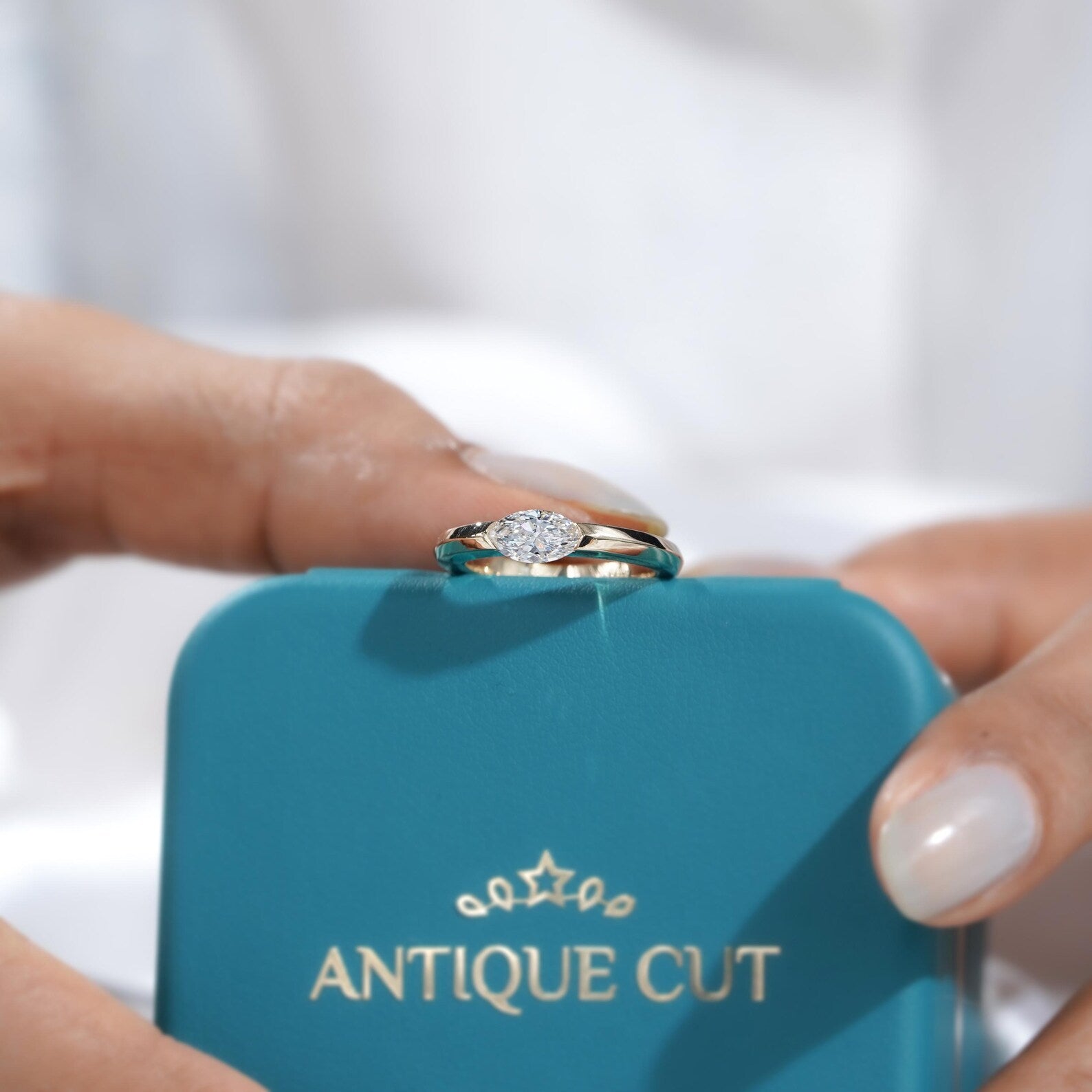 Marquise 0.60ct Lab Grown Diamond East-West Solitaire Engagement Ring | D-E-F Color, VVS-VS Clarity | IGI Certified | Yellow Gold Ring