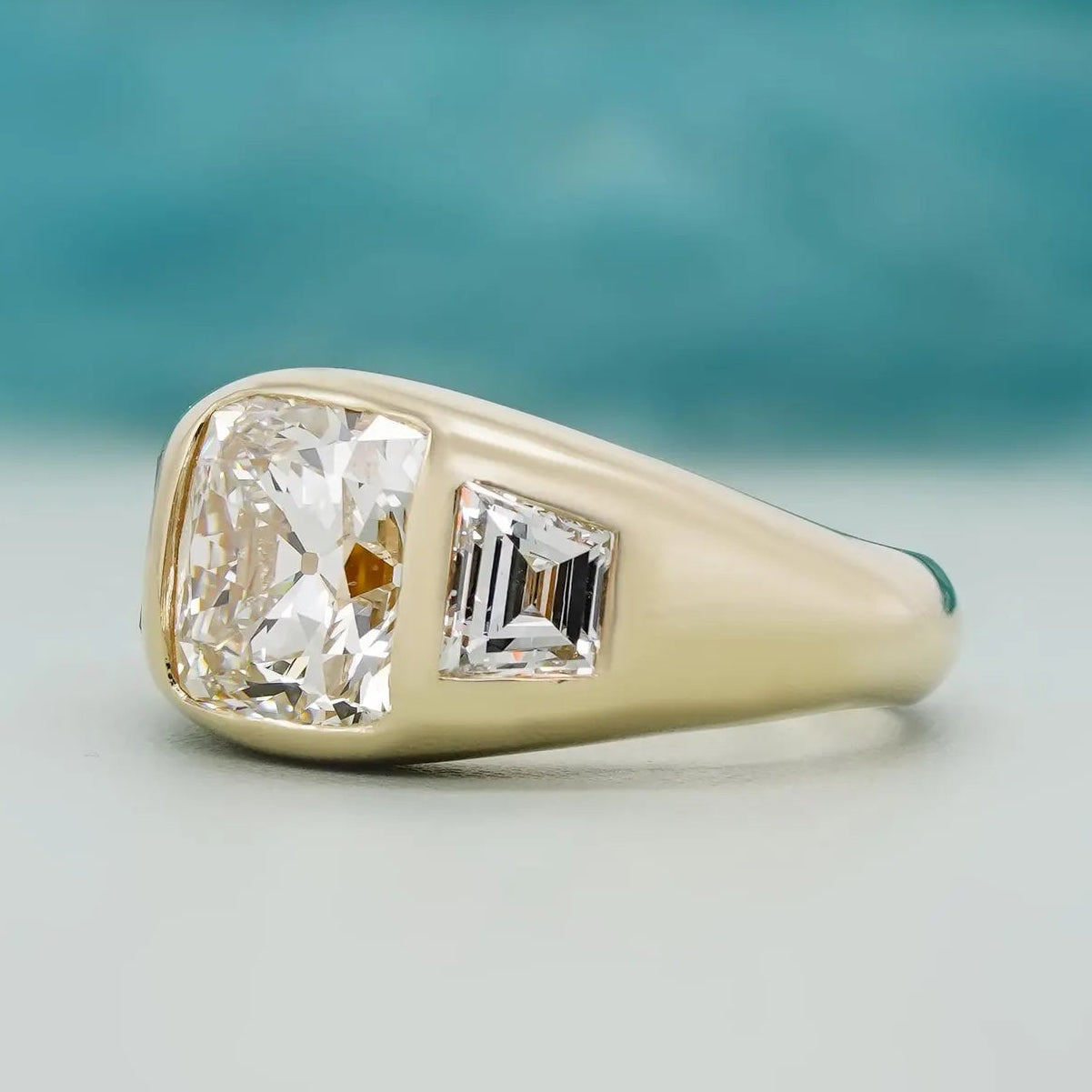 Lab grown old mine cushion cut engagement ring