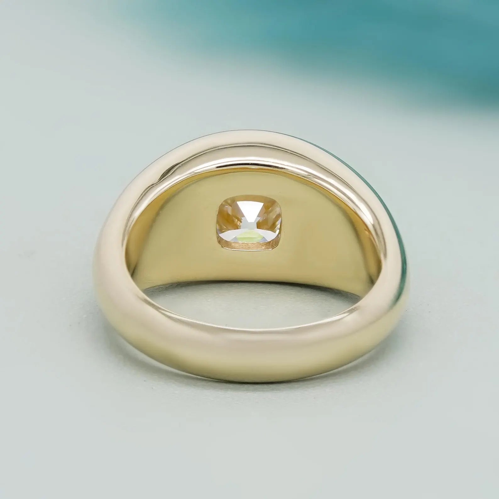 Cushion 3.40tcw Lab Grown Diamond, Three Stone Bezel Set Engagement Ring, D-E-F Color, VVS-VS Clarity, IGI Certificate