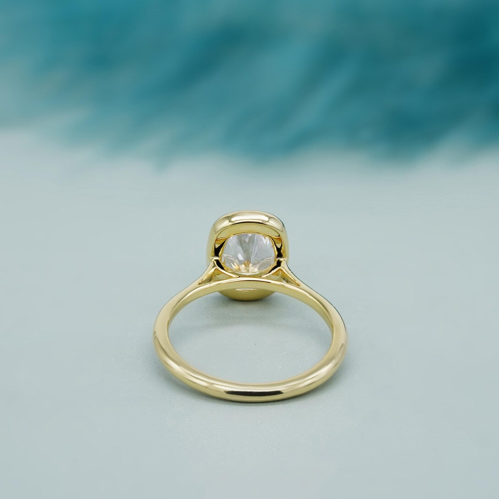 2.50Carat Cushion Cut Lab Grown Diamond Ring | Bezel Set in 14k Yellow Gold | D-E-F Color, VVS–VS Clarity | Modern Solitaire