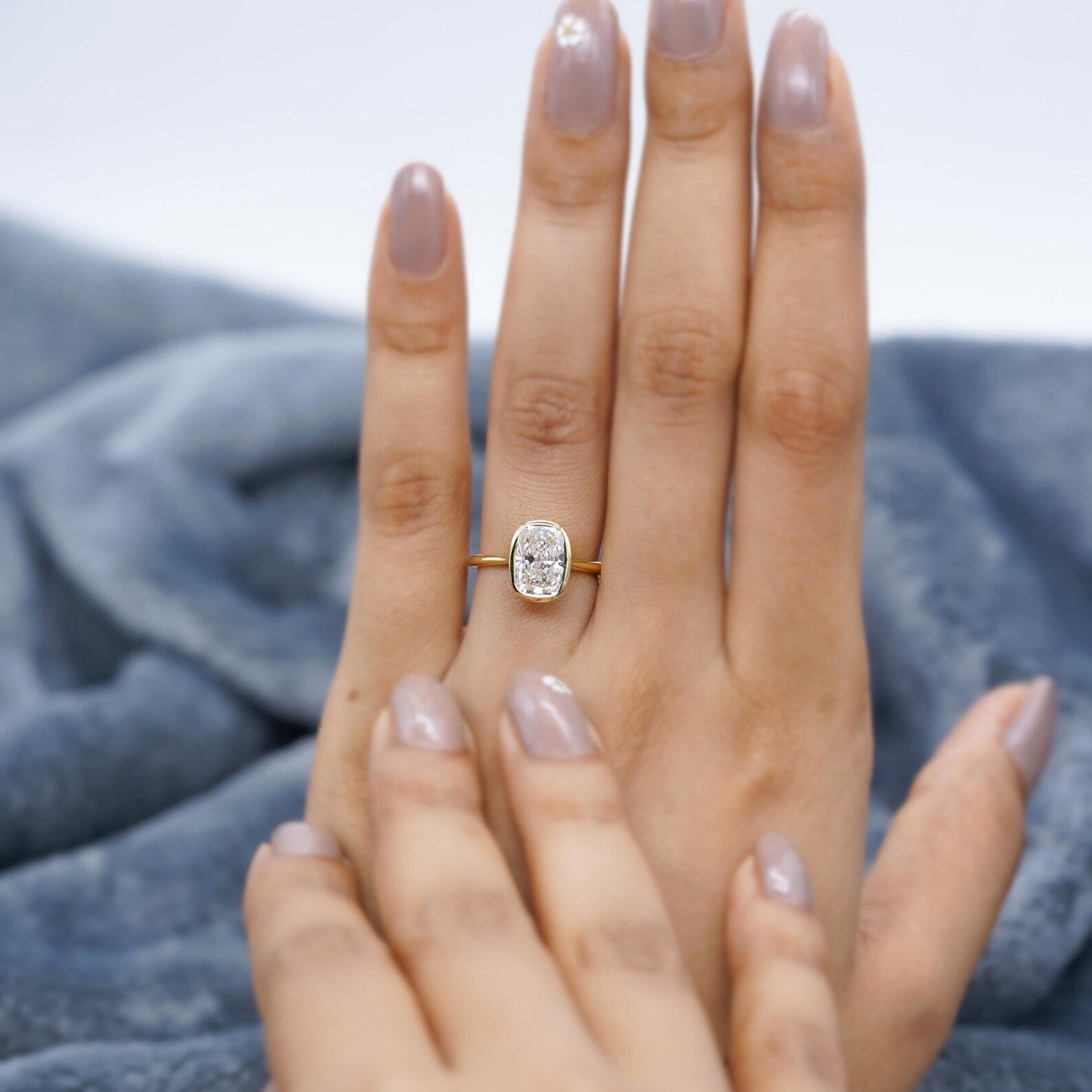 2.50Carat Cushion Cut Lab Grown Diamond Ring | Bezel Set in 14k Yellow Gold | D-E-F Color, VVS–VS Clarity | Modern Solitaire