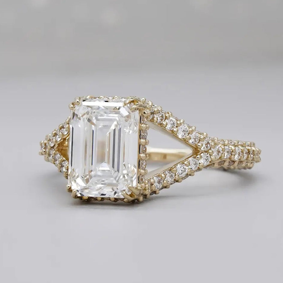 Emerald cut lab grown diamond engagement ring