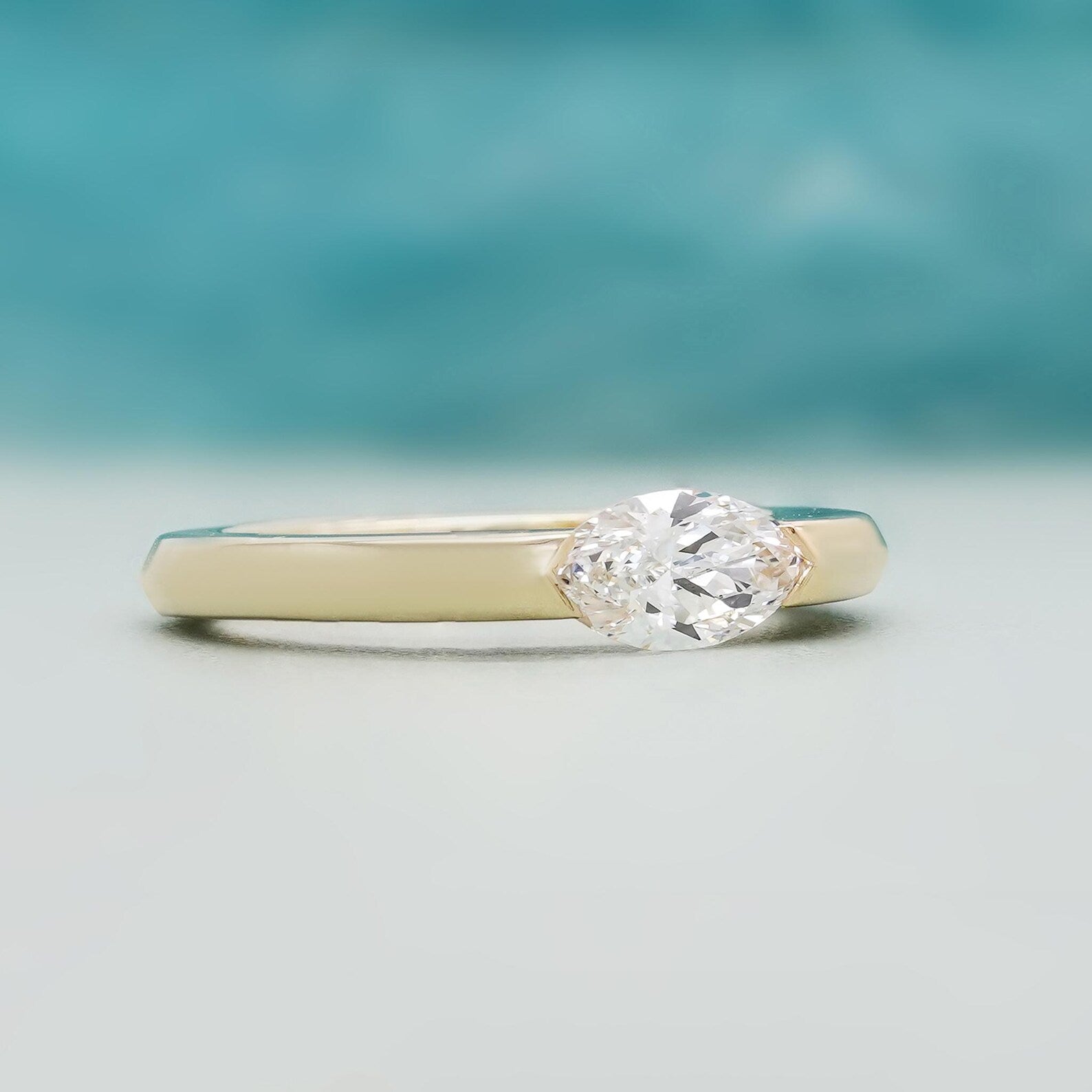 Marquise 0.60ct Lab Grown Diamond East-West Solitaire Engagement Ring | D-E-F Color, VVS-VS Clarity | IGI Certified | Yellow Gold Ring