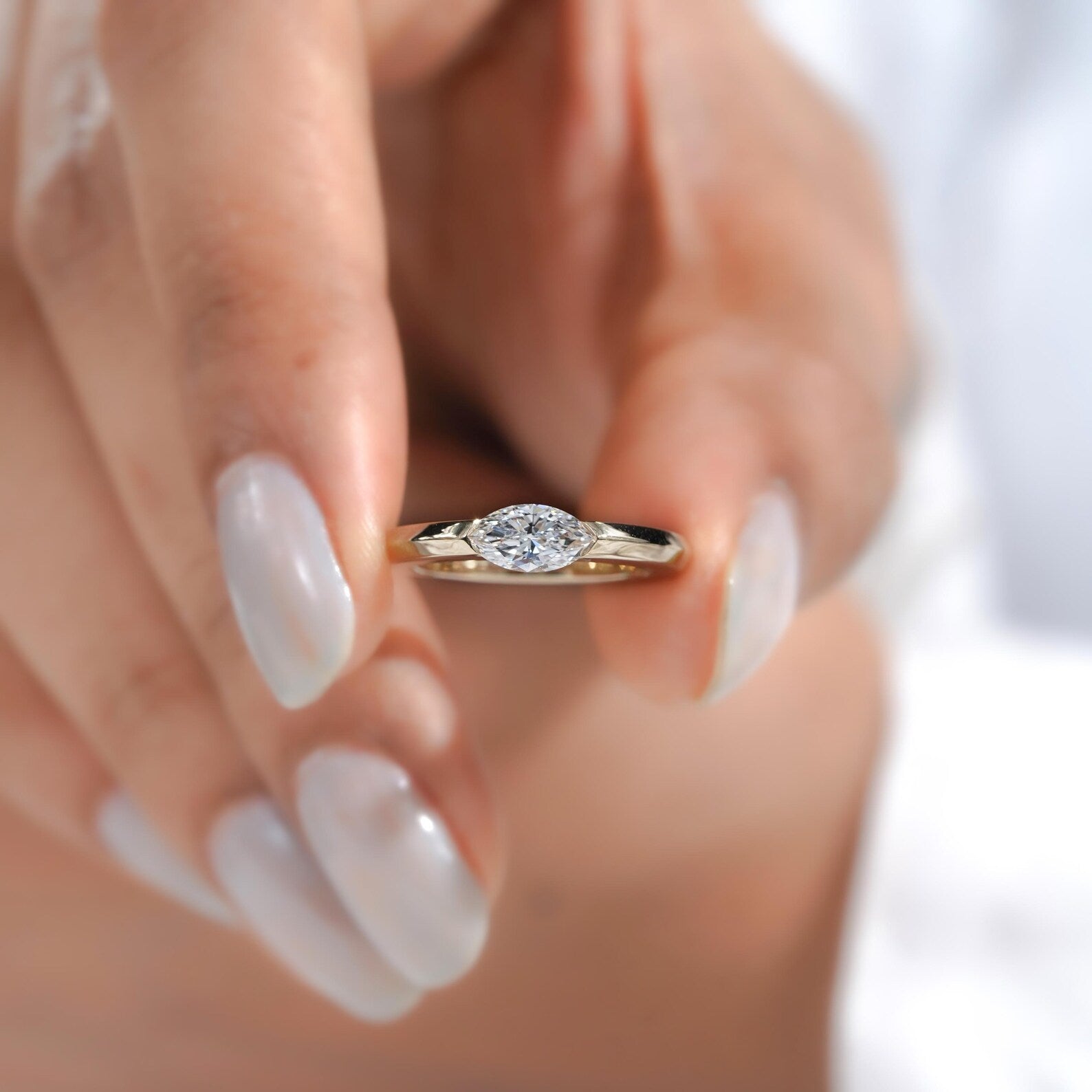 Marquise 0.60ct Lab Grown Diamond East-West Solitaire Engagement Ring | D-E-F Color, VVS-VS Clarity | IGI Certified | Yellow Gold Ring