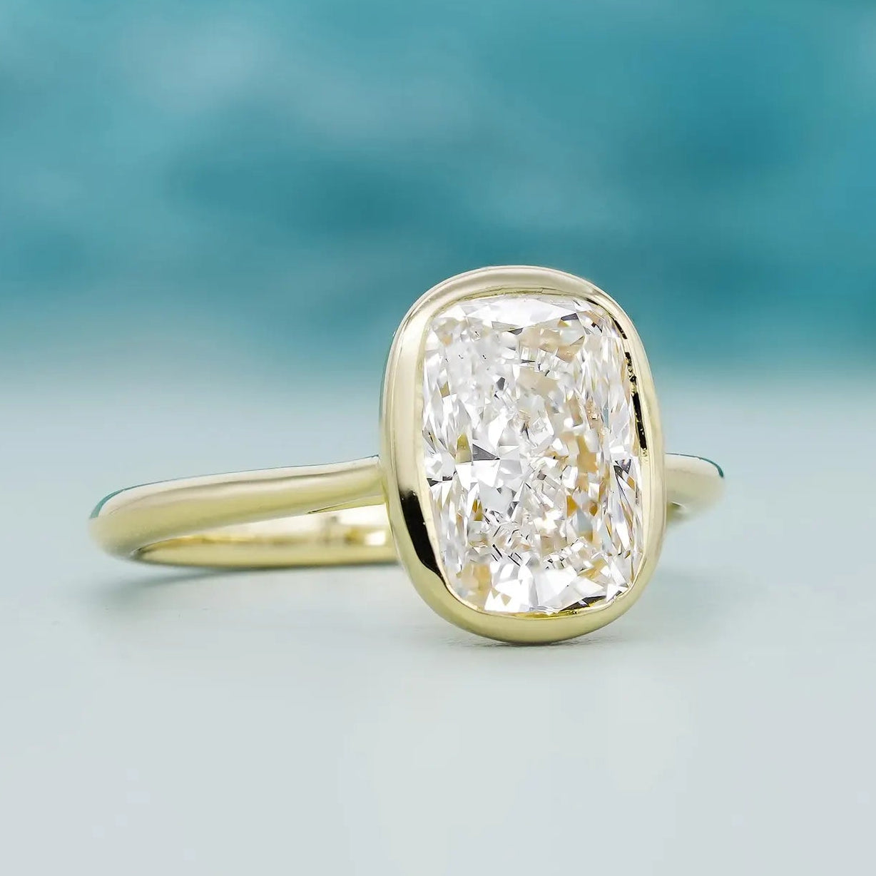 Solitaire Cushion Cut Engagement Ring With Bezel Setting | Lab Made Diamond | IGI Certified