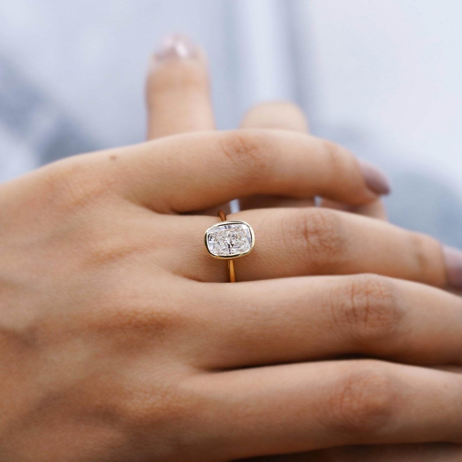 2.50Carat Cushion Cut Lab Grown Diamond Ring | Bezel Set in 14k Yellow Gold | D-E-F Color, VVS–VS Clarity | Modern Solitaire