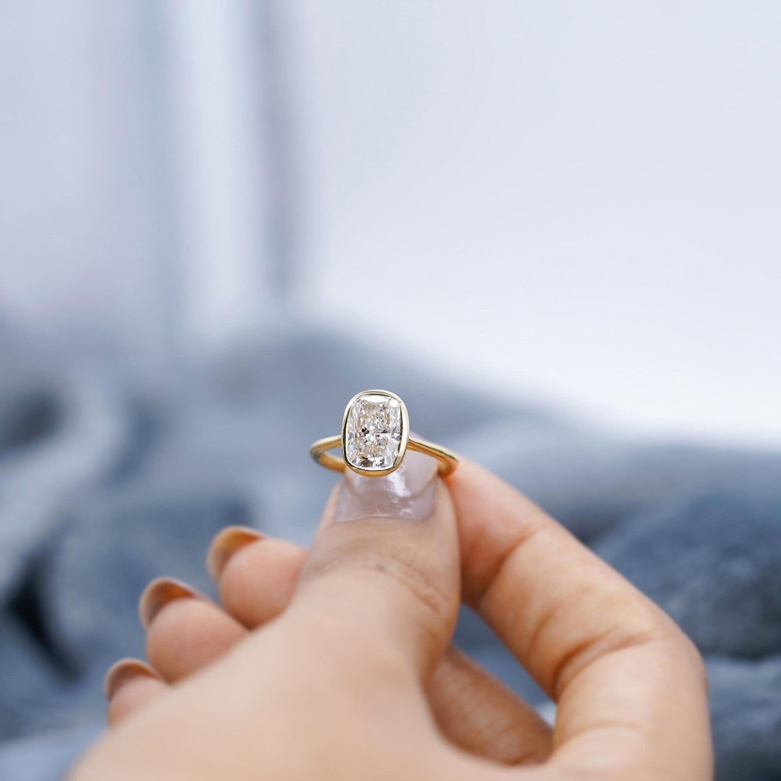 2.50Carat Cushion Cut Lab Grown Diamond Ring | Bezel Set in 14k Yellow Gold | D-E-F Color, VVS–VS Clarity | Modern Solitaire