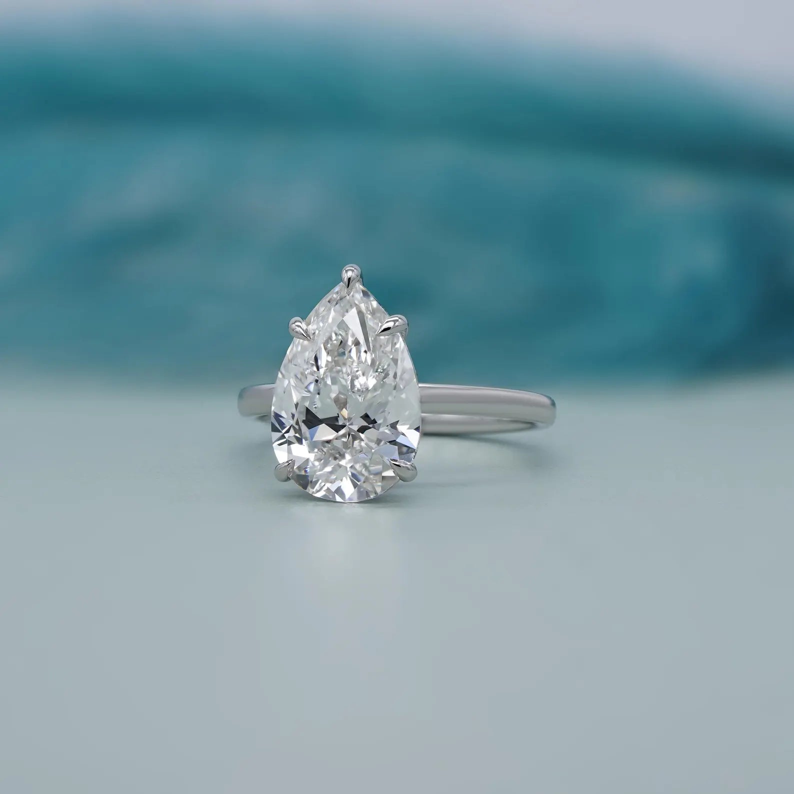 Pear 4.60ct Lab Grown Diamond Engagement Ring | Hidden Halo | IGI Certified | D-E-F Color, VVS Clarity | 14K/18K Gold or Platinum