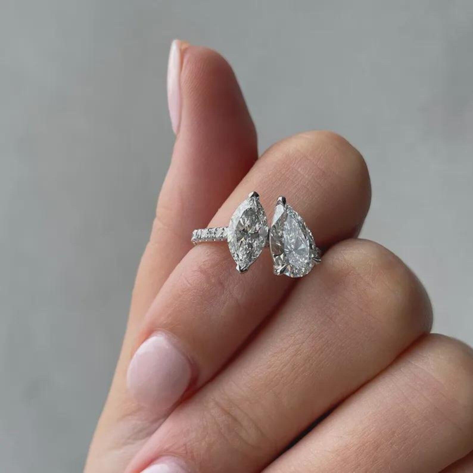 Pear And Marquise 2.80tcw Lab Diamond Engagement Ring | EF VS | IGI Certified