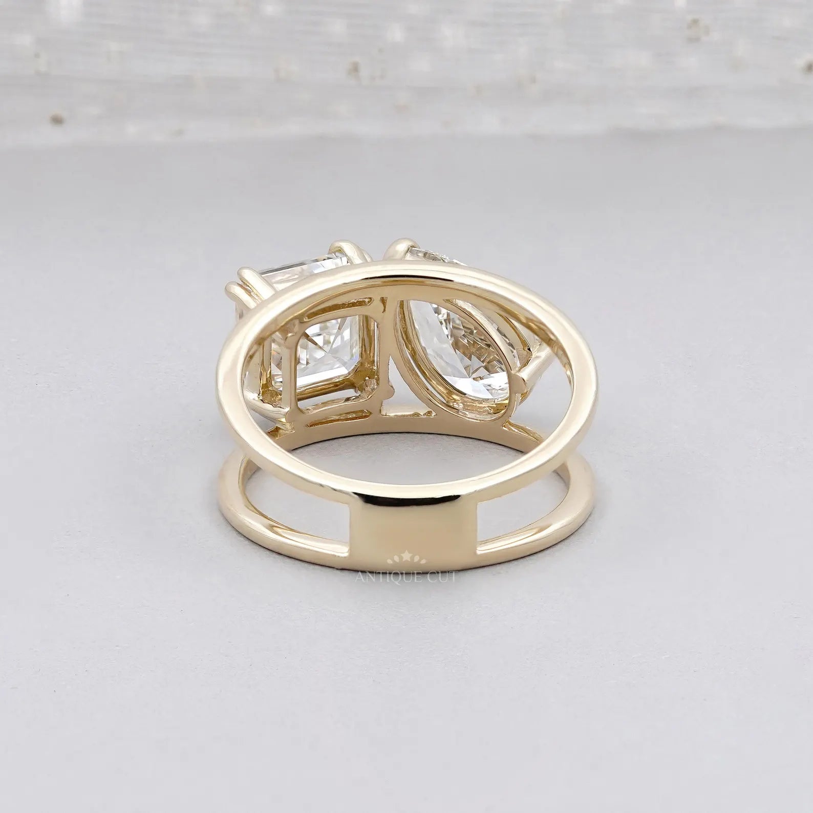 Pear & Asscher 3.00tcw Lab Diamond Ring | Toi et Moi | Wave Band | IGI Certified | D-E-F | VVS–VS