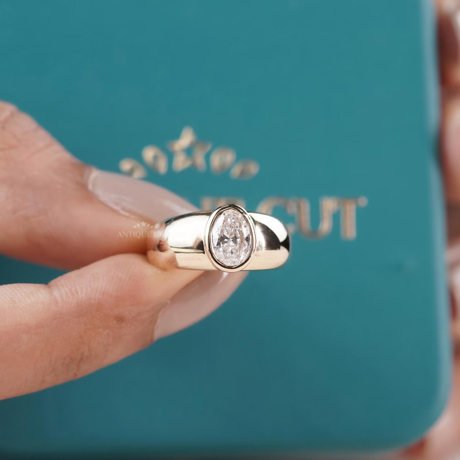 1.00ct Oval Lab Grown Diamond Bezel Engagement Ring | IGI Certified | 10k 14k 18k Gold Options