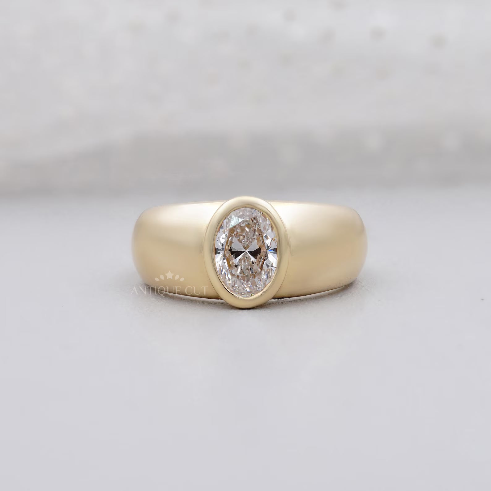 1.00ct Oval Lab Grown Diamond Bezel Engagement Ring | IGI Certified | 10k 14k 18k Gold Options