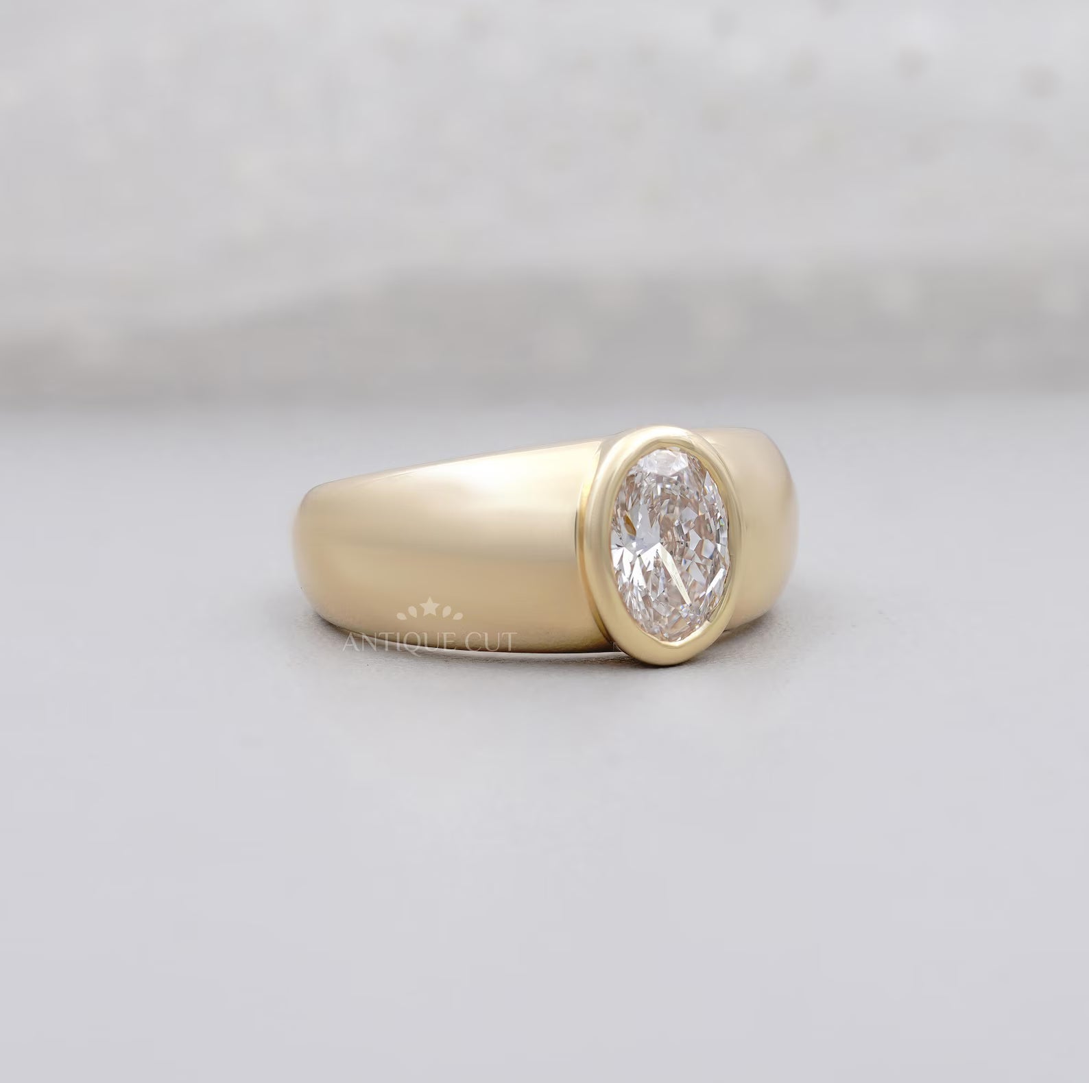 1.00ct Oval Lab Grown Diamond Bezel Engagement Ring | IGI Certified | 10k 14k 18k Gold Options