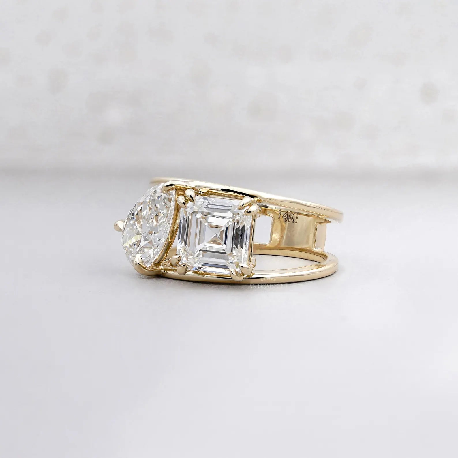 Pear & Asscher 3.00tcw Lab Diamond Ring | Toi et Moi | Wave Band | IGI Certified | D-E-F | VVS–VS
