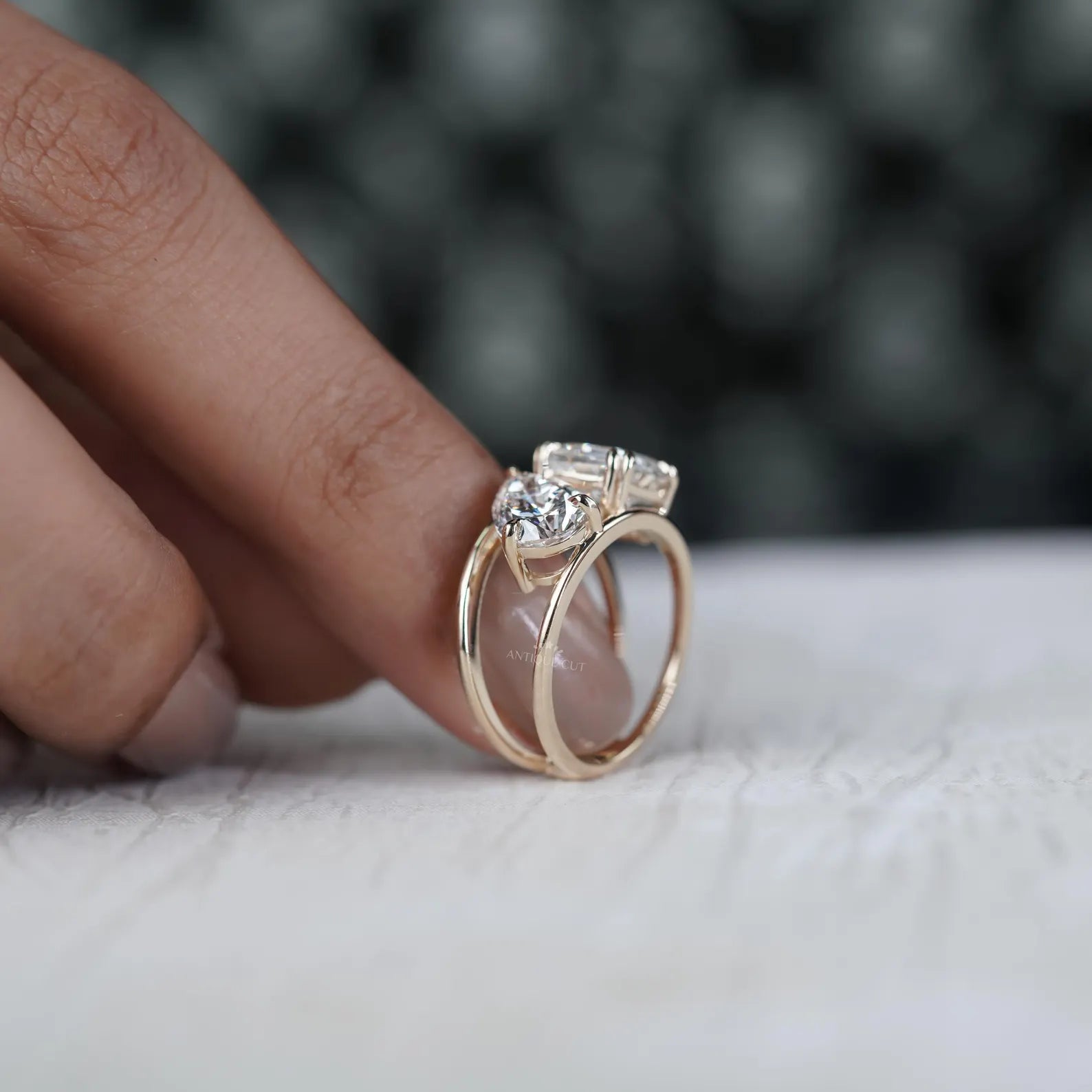 Pear & Asscher 3.00tcw Lab Diamond Ring | Toi et Moi | Wave Band | IGI Certified | D-E-F | VVS–VS