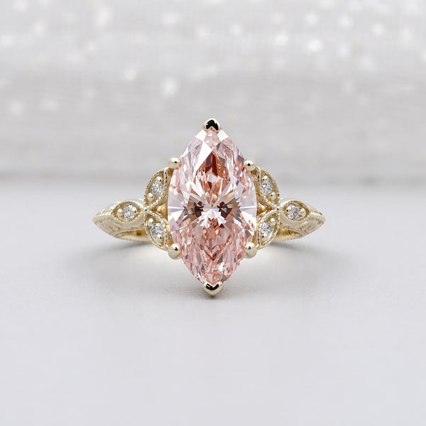 Fancy Pink Marquise Diamond Ring Side Stone
