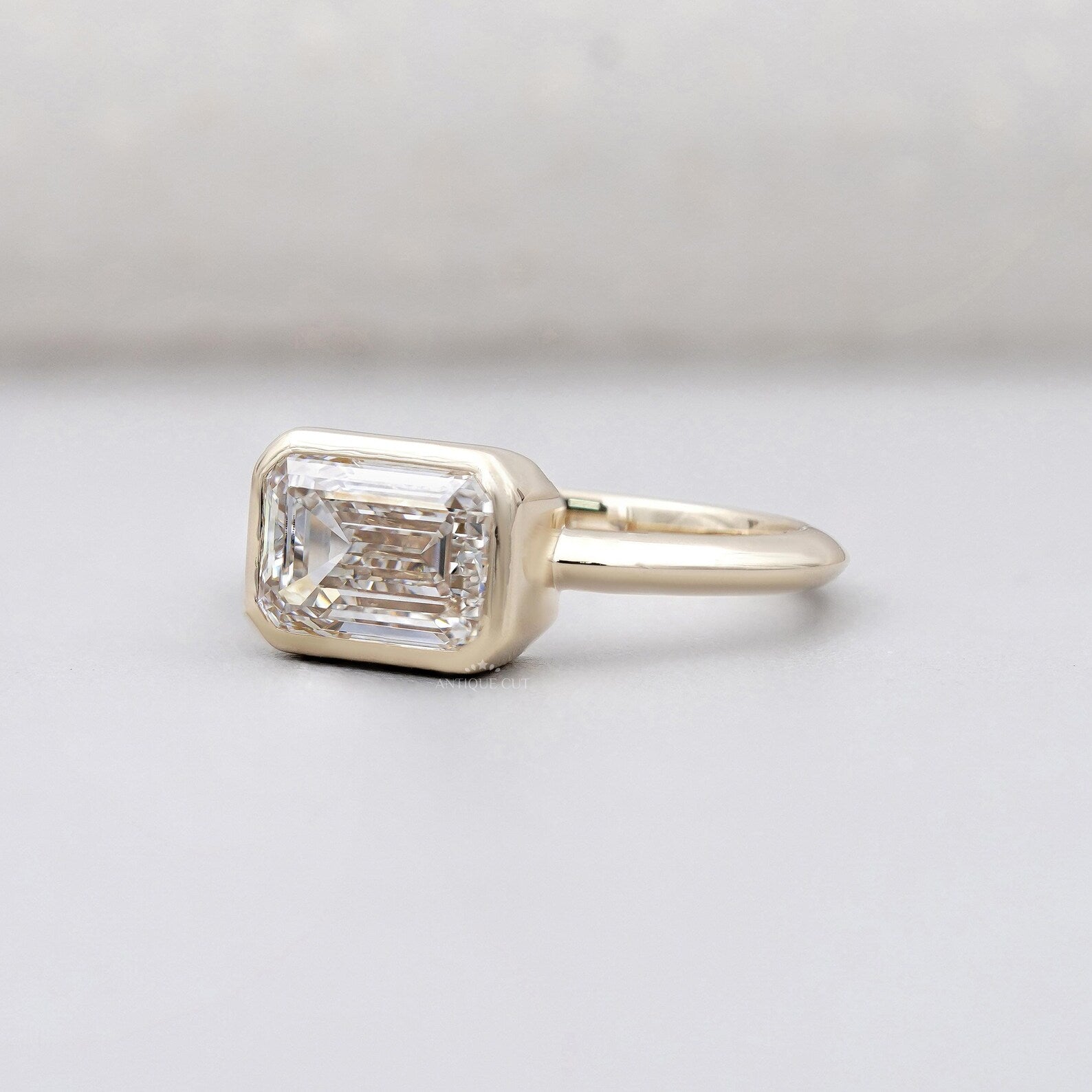 Emerald Cut 3.00ct Lab Grown Diamond East-West Engagement Ring | Bezel Setting | IGI Certified