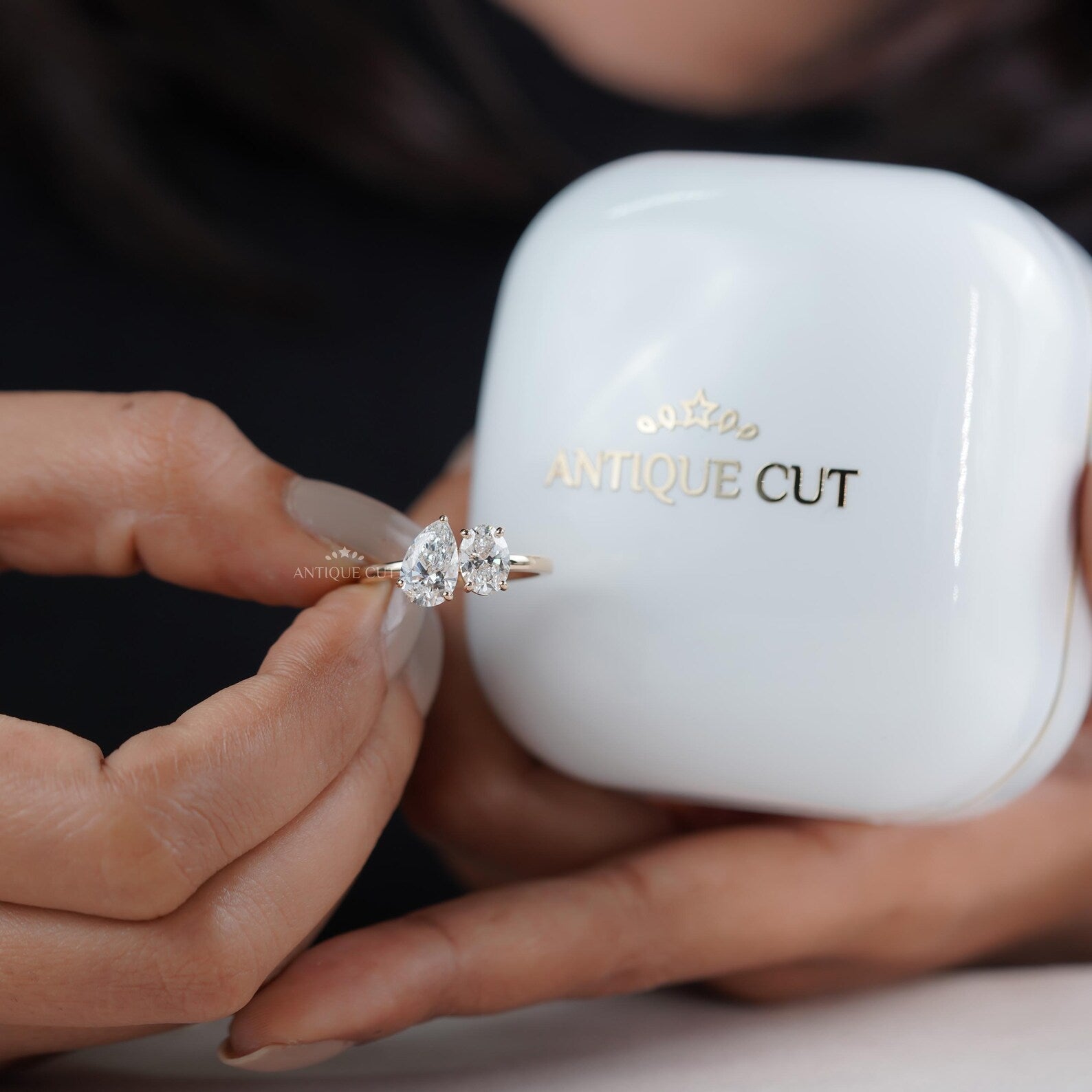 Oval And Pear 2.53tcw Lab Grown Diamond Toi et Moi Ring | Two Stone Engagement Ring