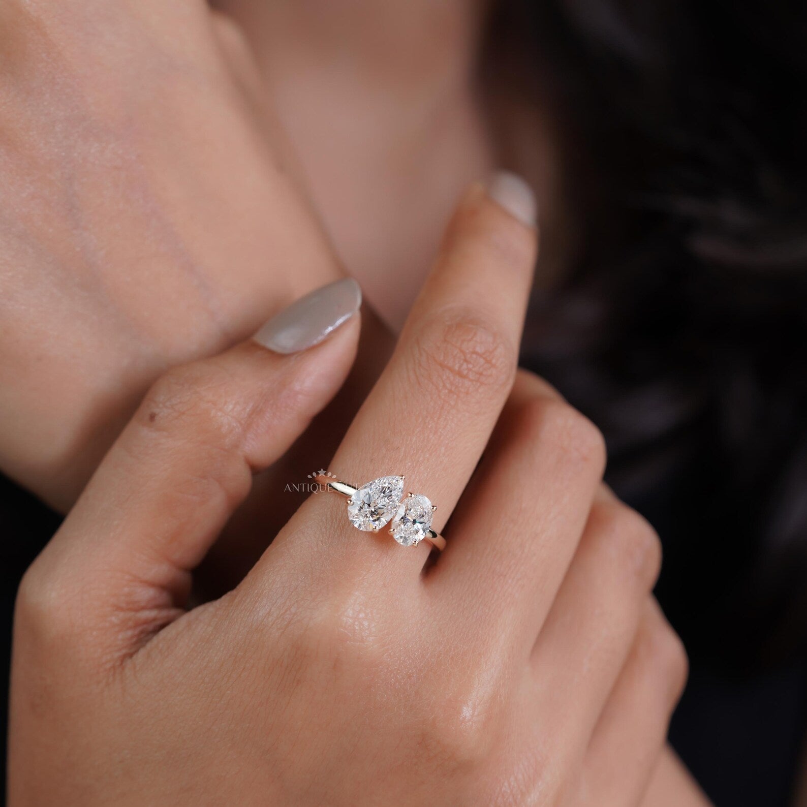 Oval And Pear 2.53tcw Lab Grown Diamond Toi et Moi Ring | Two Stone Engagement Ring