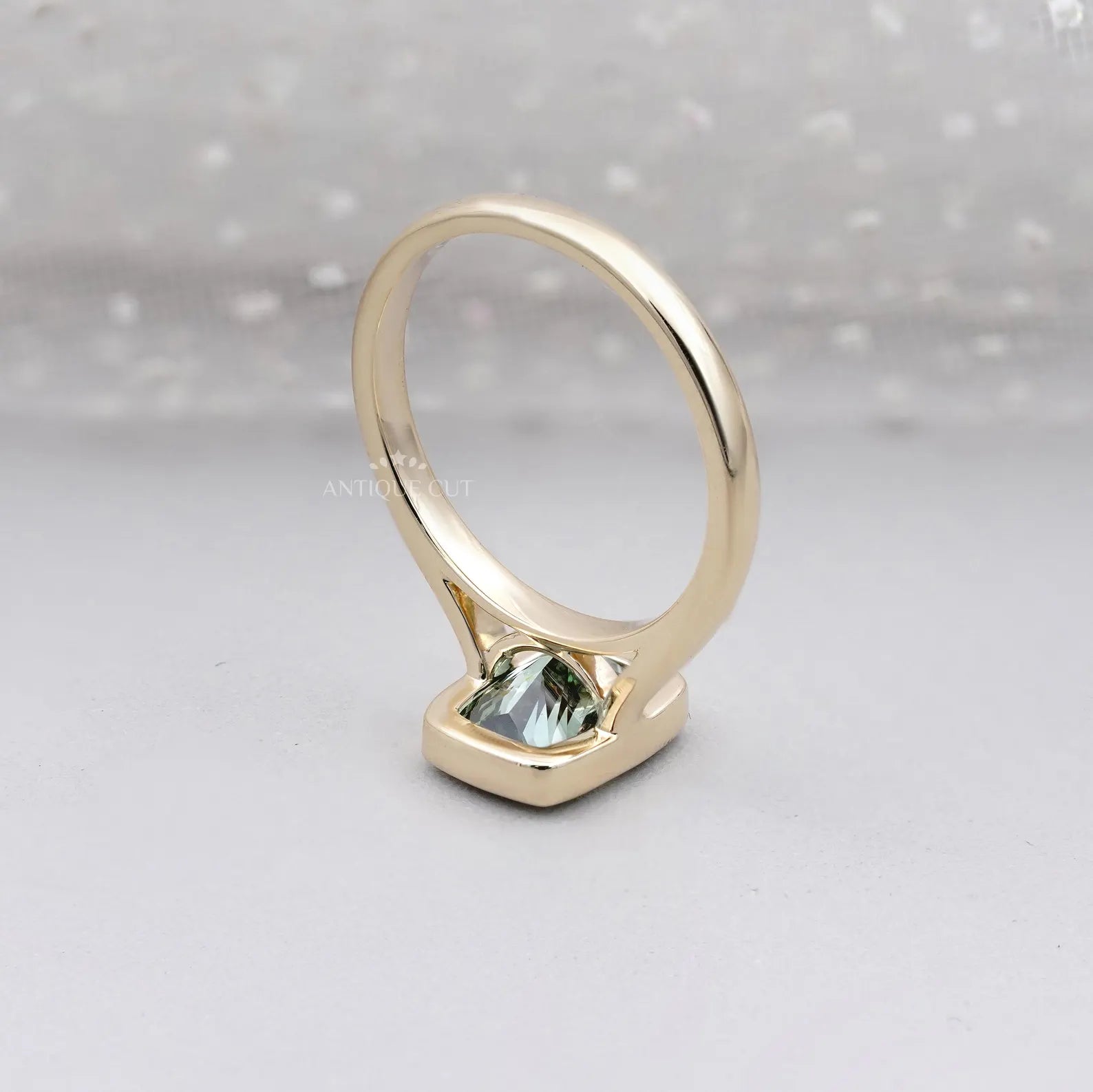 Fancy Green 2.09ct Cushion Cut Lab-Grown Diamond Bezel Ring | Solid Gold Modern Setting