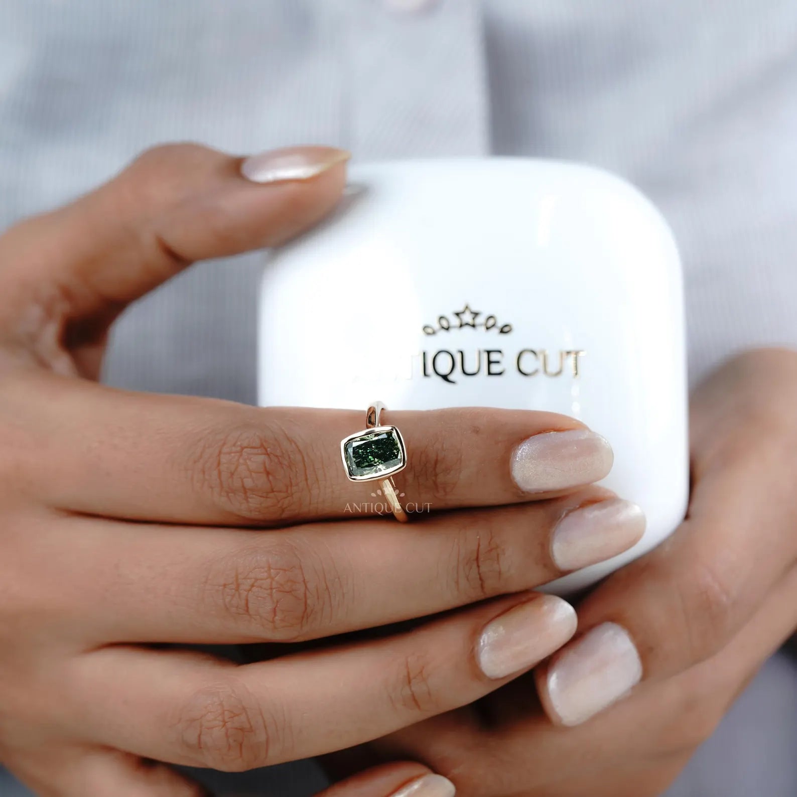 Fancy Green 2.09ct Cushion Cut Lab-Grown Diamond Bezel Ring | Solid Gold Modern Setting