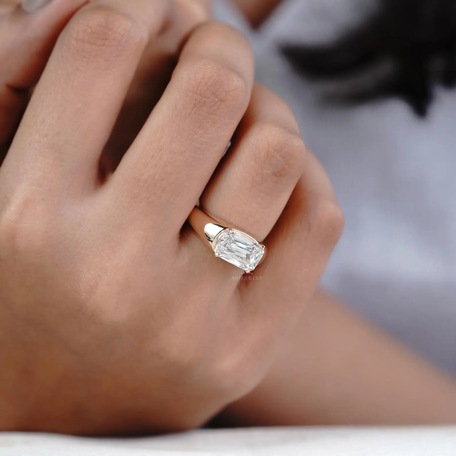 3.00ct Cushion Cut Engagement Ring • Gold Cushion Solitaire • Modern 3ct Cushion Bridal Ring • Timeless Gold Engagement Ring