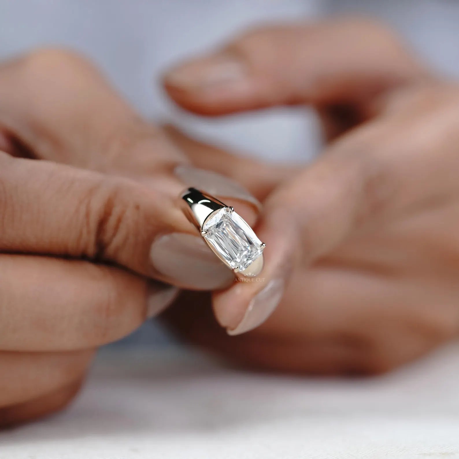 3.00ct Cushion Cut Engagement Ring • Gold Cushion Solitaire • Modern 3ct Cushion Bridal Ring • Timeless Gold Engagement Ring