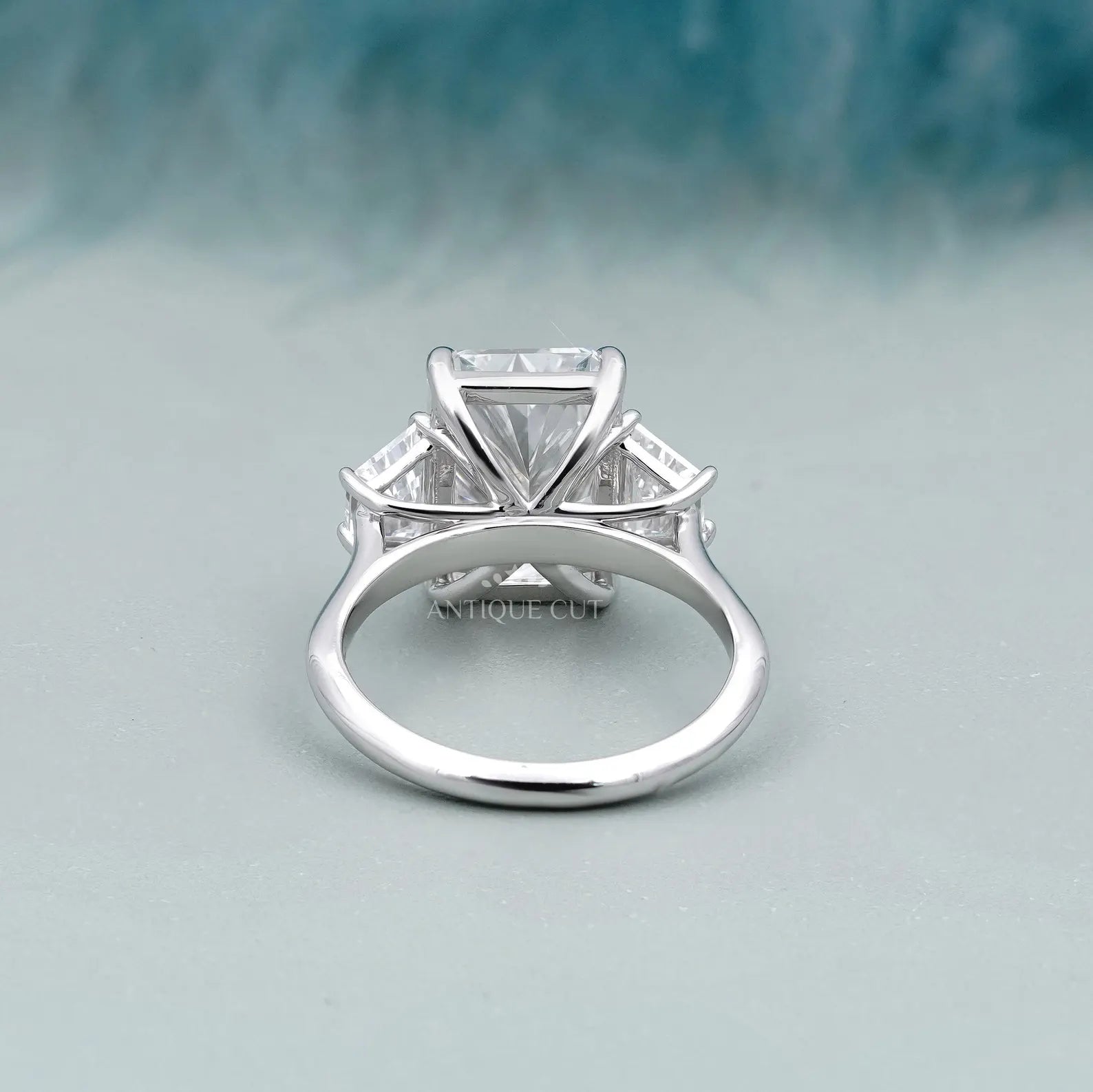 Radiant 5.97tcw Lab Grown Diamond Three-Stone Engagement Ring | Trapezoid Side Stones | D–F Color | VVS–VS Clarity