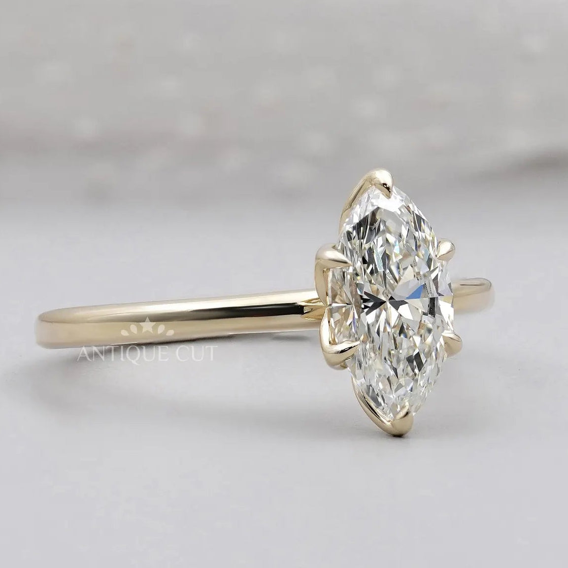 Six prong marquise engagement ring close-up